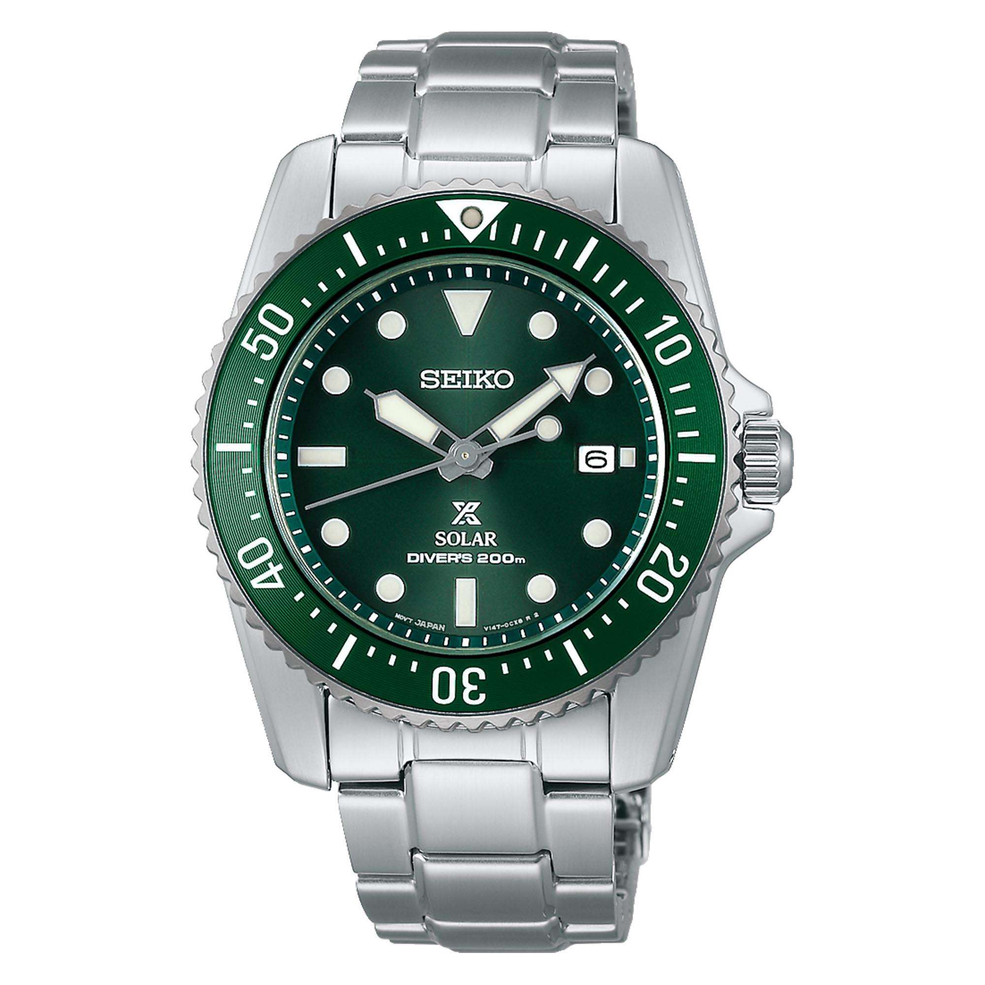 Seiko Prospex Quarz Solar Grünes Zifferblatt Edelstahlarmband Herren Uhr SNE583P1