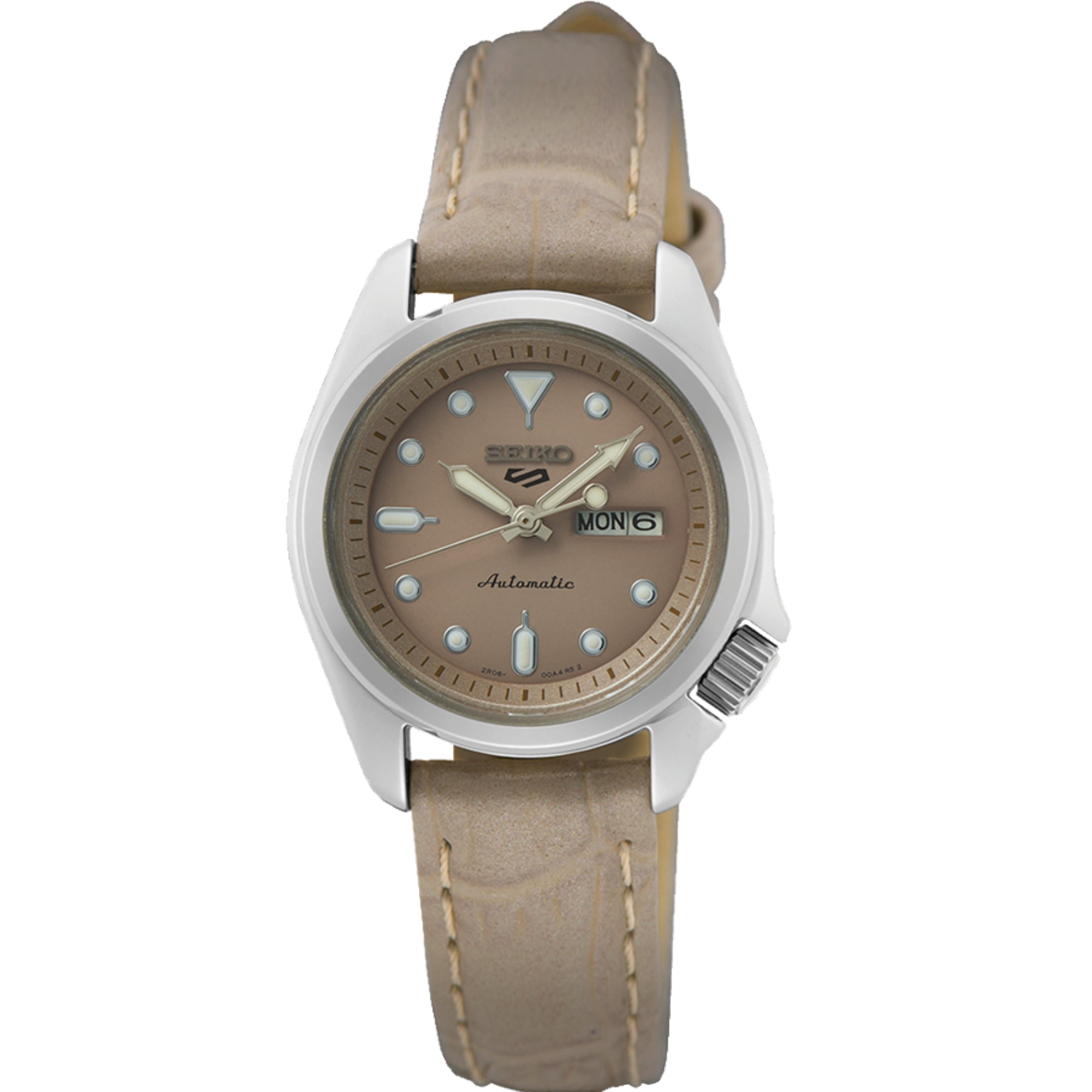 Seiko 5 Sports Automatik Braunes Zifferblatt Lederarmband Damen Uhr SRE005K1