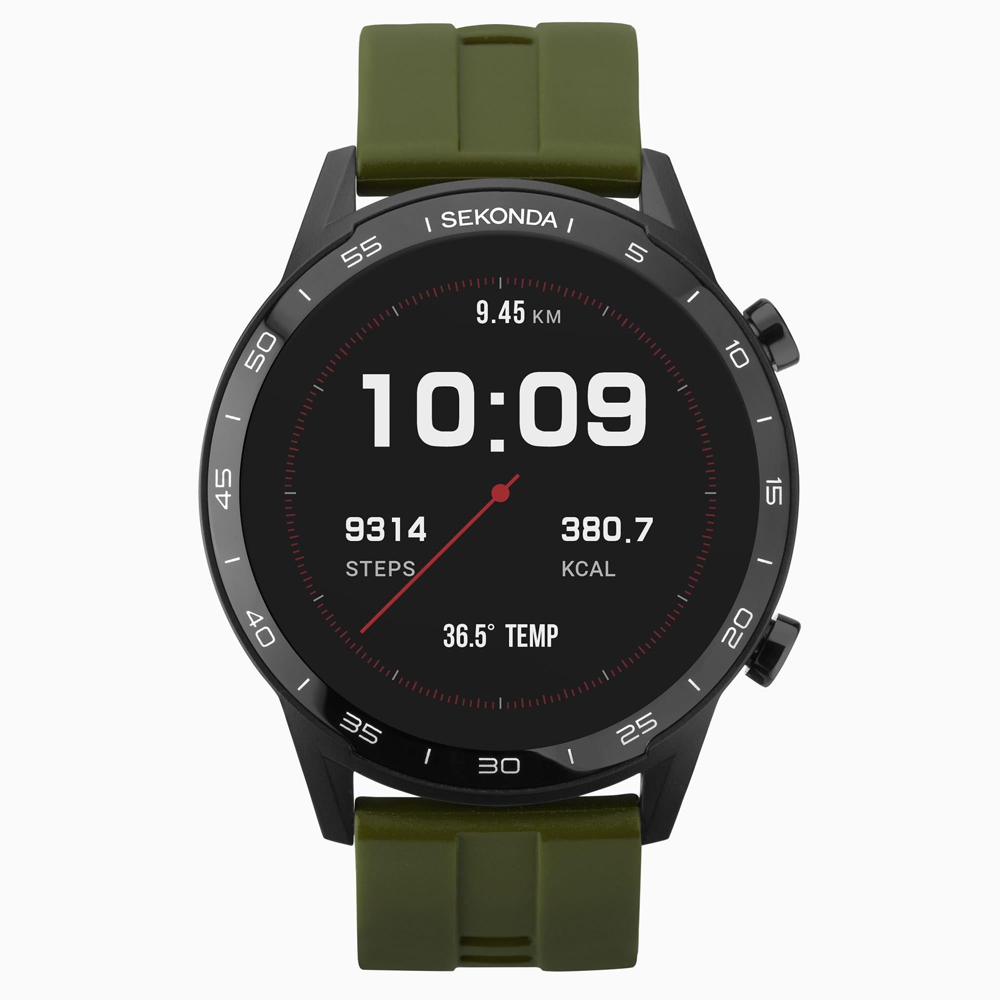 Sekonda Schwarzes Interaktives Zifferblatt Grüner Silikonarmband Herren Smartwatch 1993