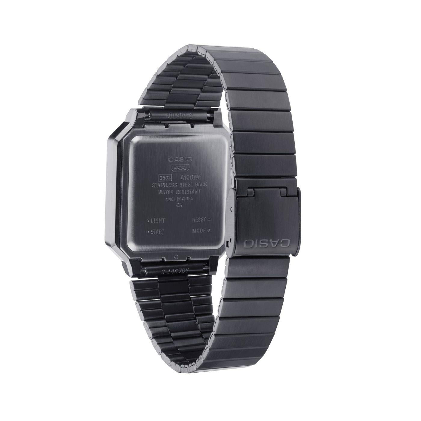 Casio Collection Vintage Edgy Quarz Digital Schwarz/Gunmetal Grau IP-beschichtete Stahl Uhr A100WEGG-1A2EF
