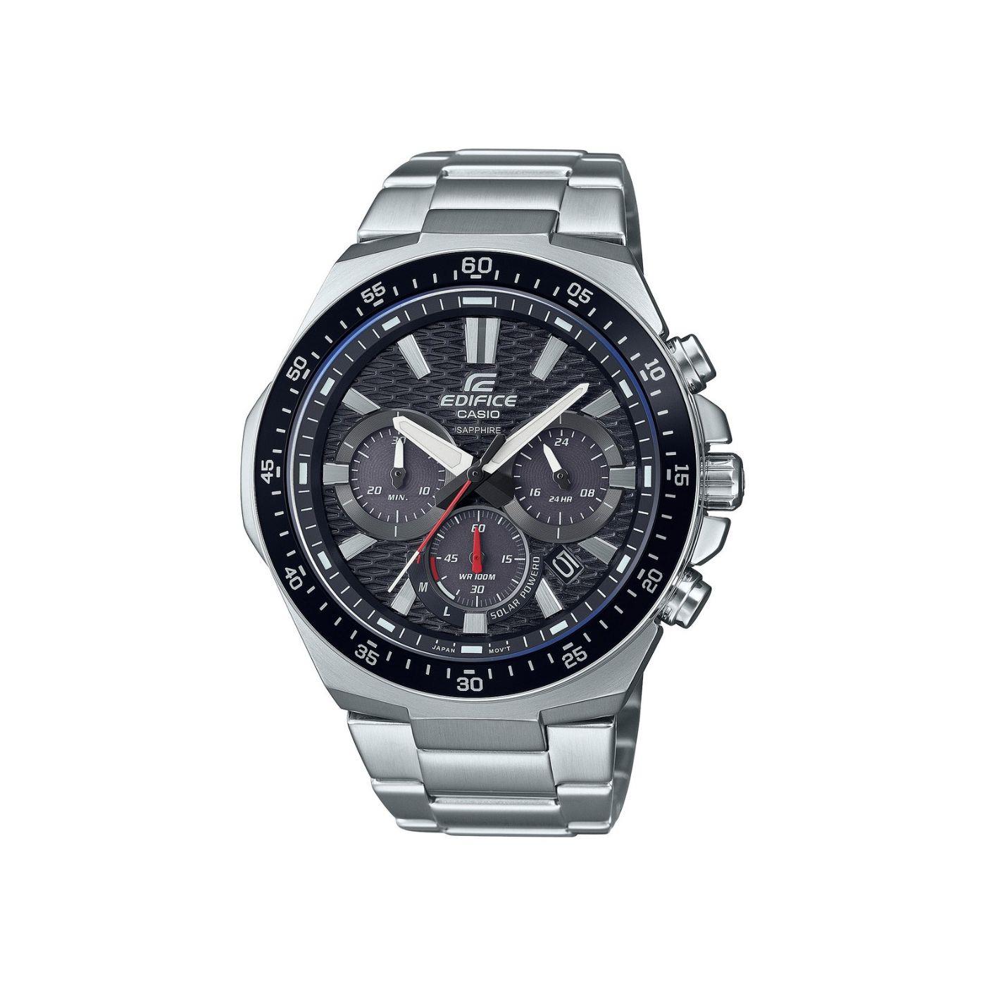 Casio Edifice Solar Quarz Schwarzes Zifferblatt Edelstahlarmband Herren Uhr EFS-S600D-1A4VUEF