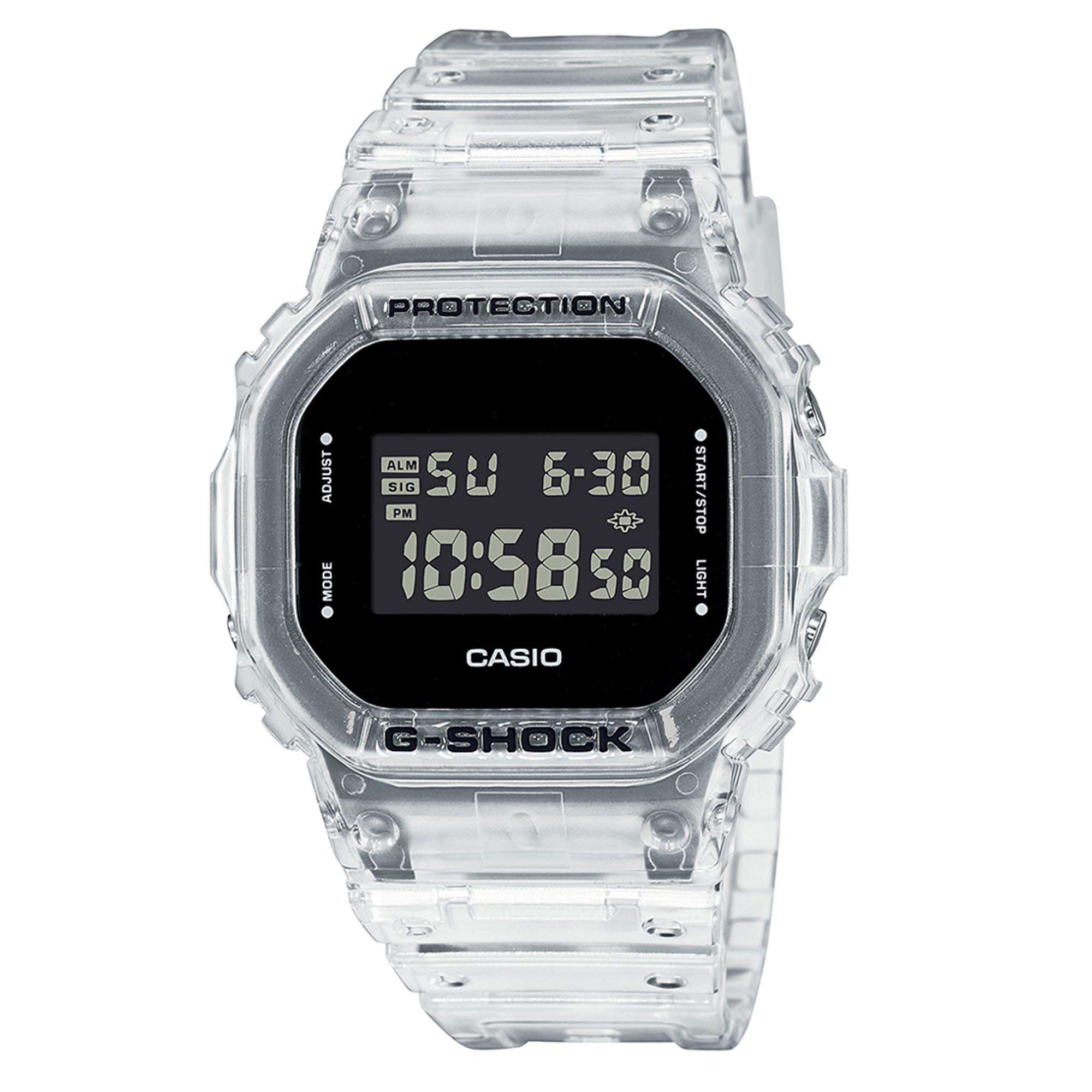 Casio G-Shock Quarz Schwarzes Zifferblatt Transparentes Silikonarmband Herren Uhr DW-5600SKE-7ER