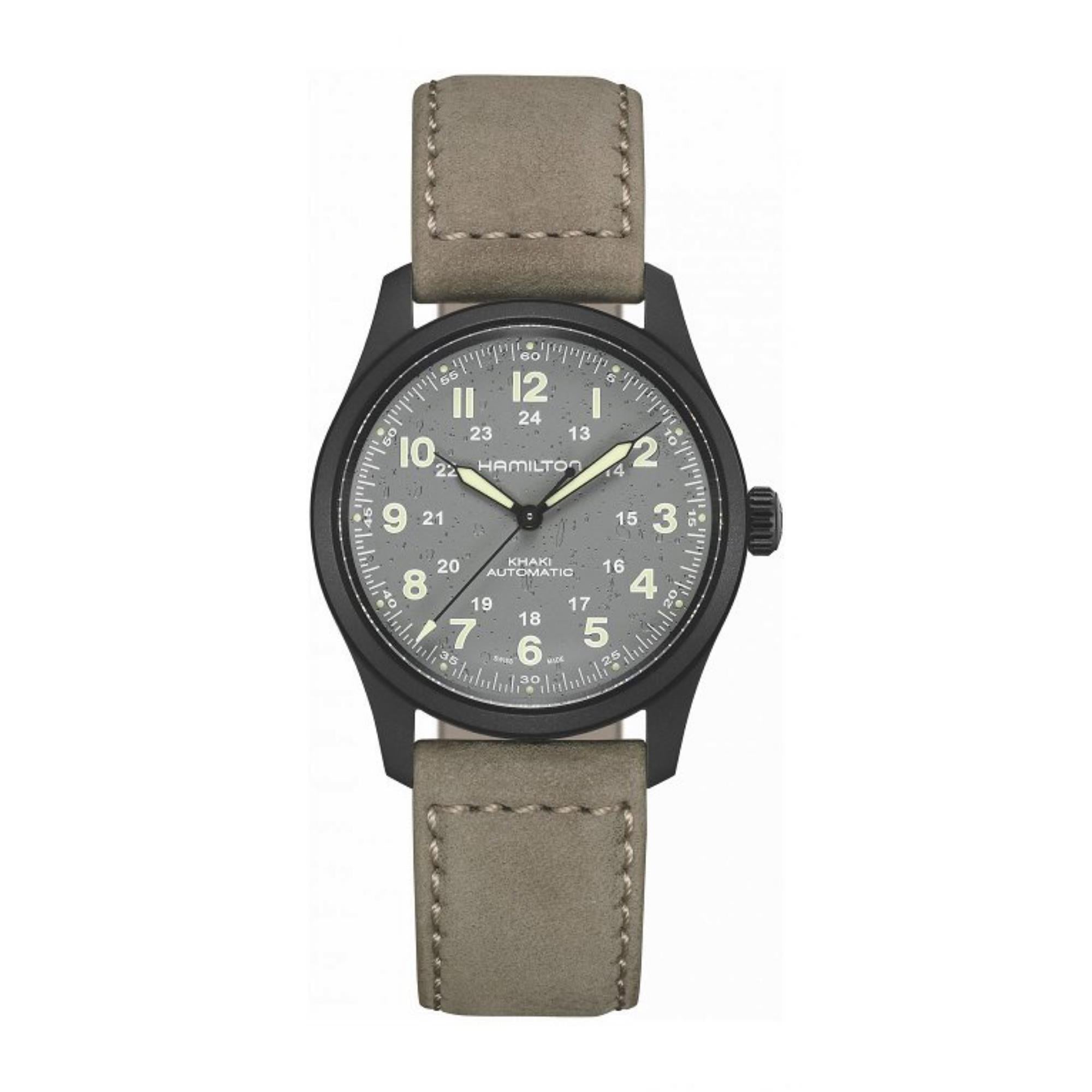 Hamilton Khaki Field 42mm Grey Dial Leather Mens Automatic Watch H70215880