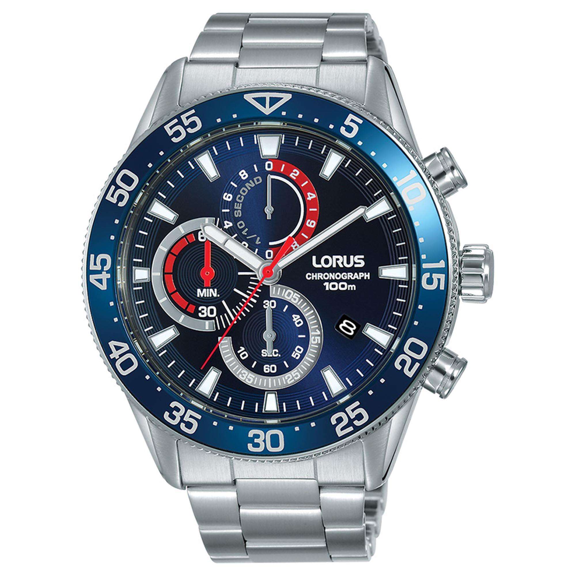 Lorus Sports Quarz Blaues Zifferblatt Edelstahlarmband Herren Uhr RM337FX9