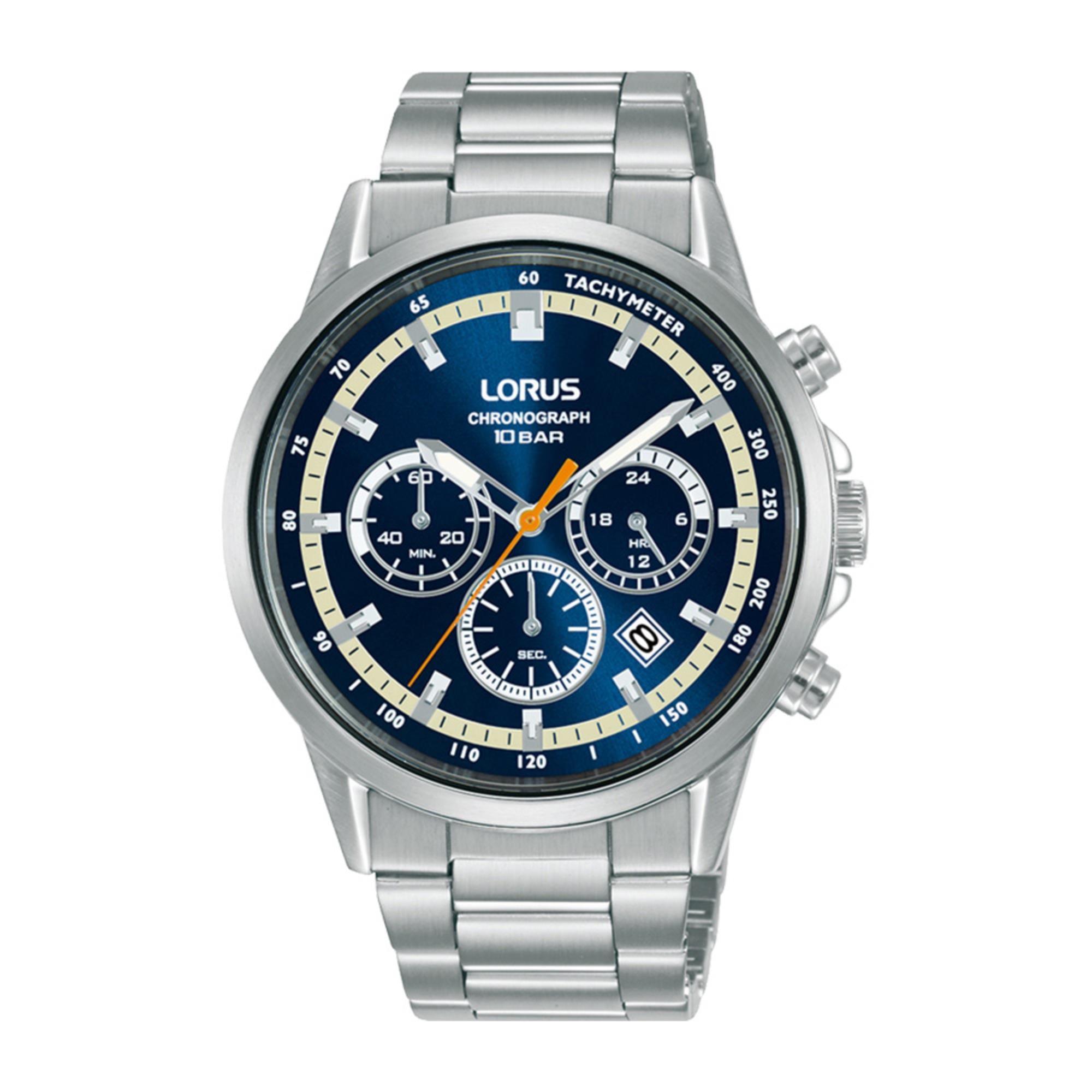 Lorus Sports Chronograph Quarz Blaues Zifferblatt Edelstahlarmband Herren Uhr RT391JX9