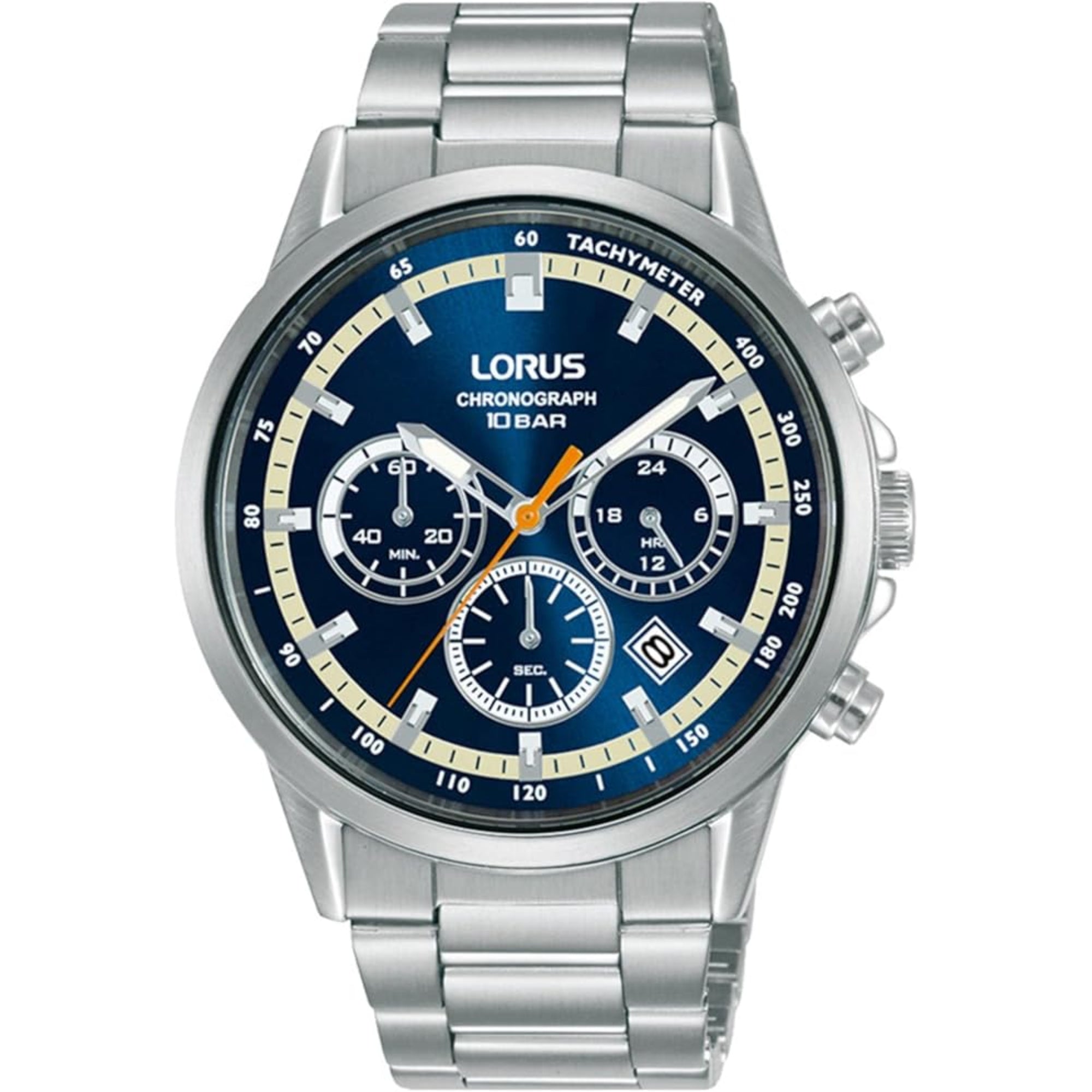 Lorus Sports Chronograph Quarz Blaues Zifferblatt Edelstahlarmband Herren Uhr RT391JX9