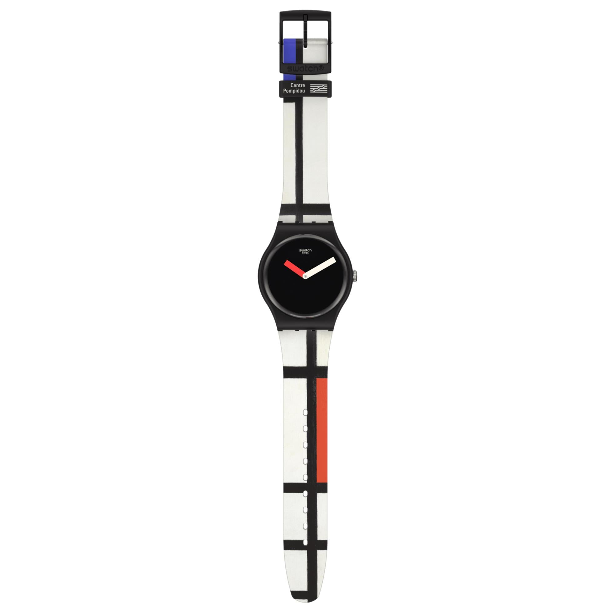 Original Pompidou Rot, Blau und Weiß von Piet Mondrian Quarz Uhr SUOZ344