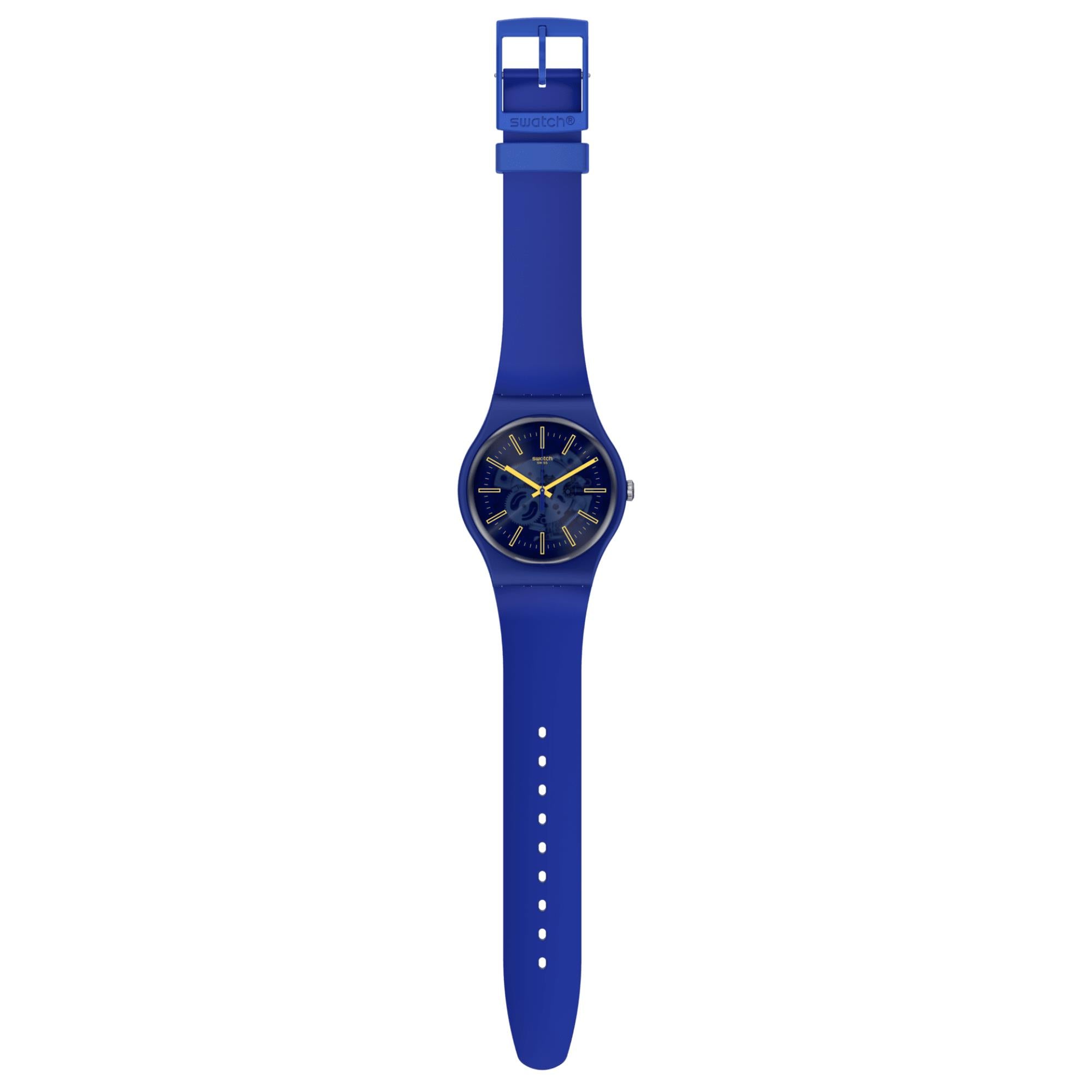 Swatch New Gent Sunbrush Sky Quarz Blaues Zifferblatt Silikon Uhr SO29N101