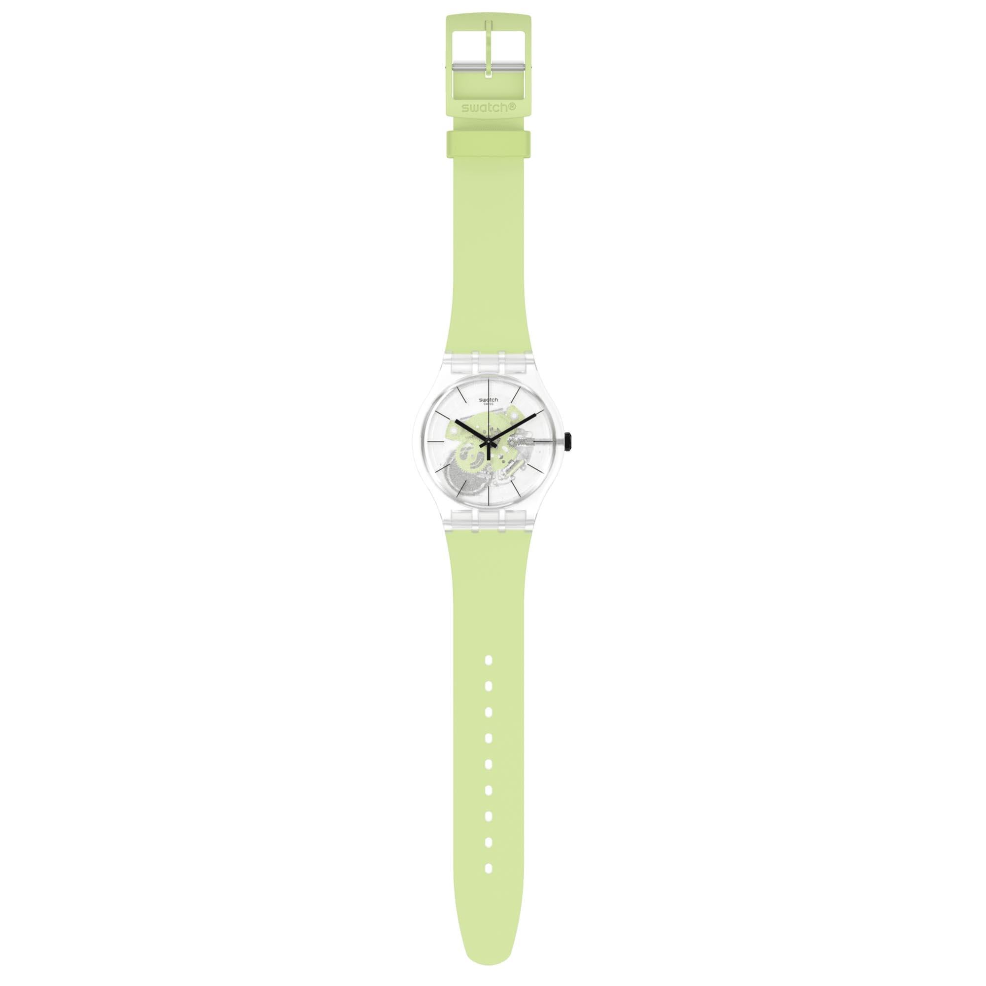 Swatch New Gent Green Daze Quarz Transparentes Zifferblatt Grünes Armband Uhr SO29K106