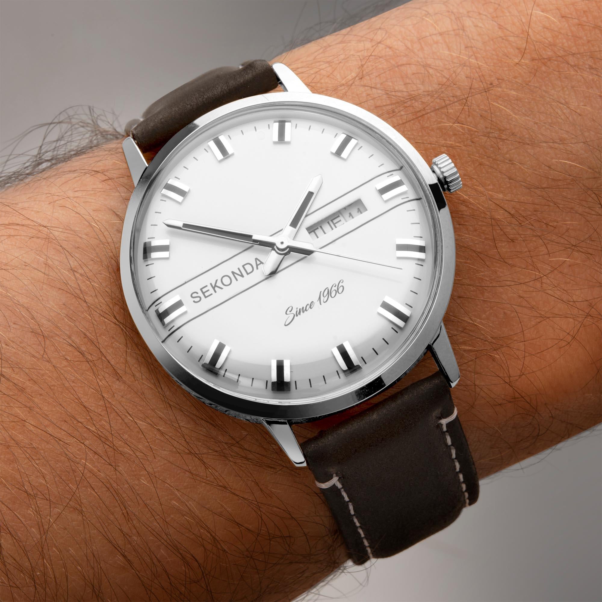 Sekonda Classic Quarz Weißer Zifferblatt Schwarzer Lederarmband Herren Uhr 1948