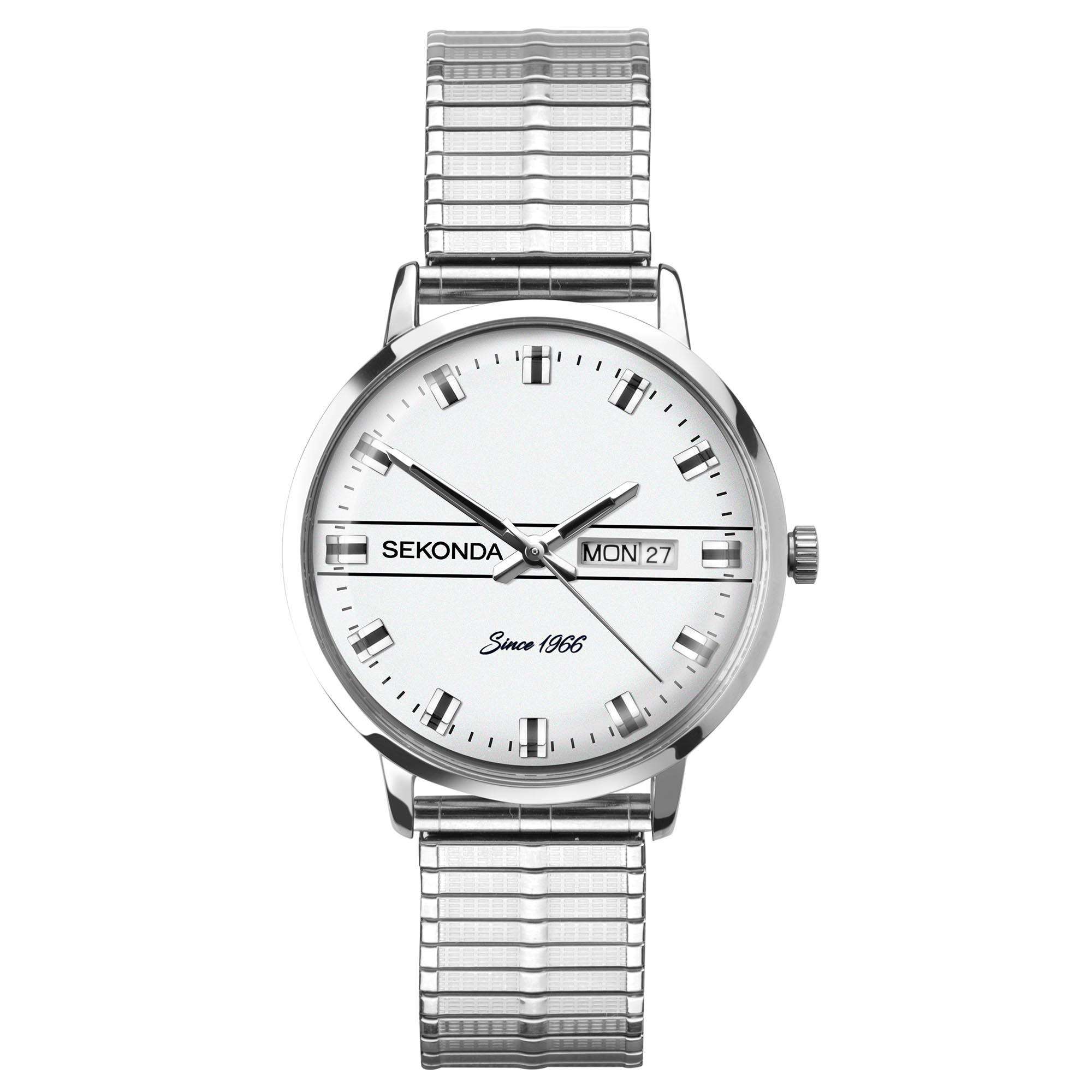 Sekonda Classic Quarz Weißer Zifferblatt Edelstahlarmband Uhr 1951