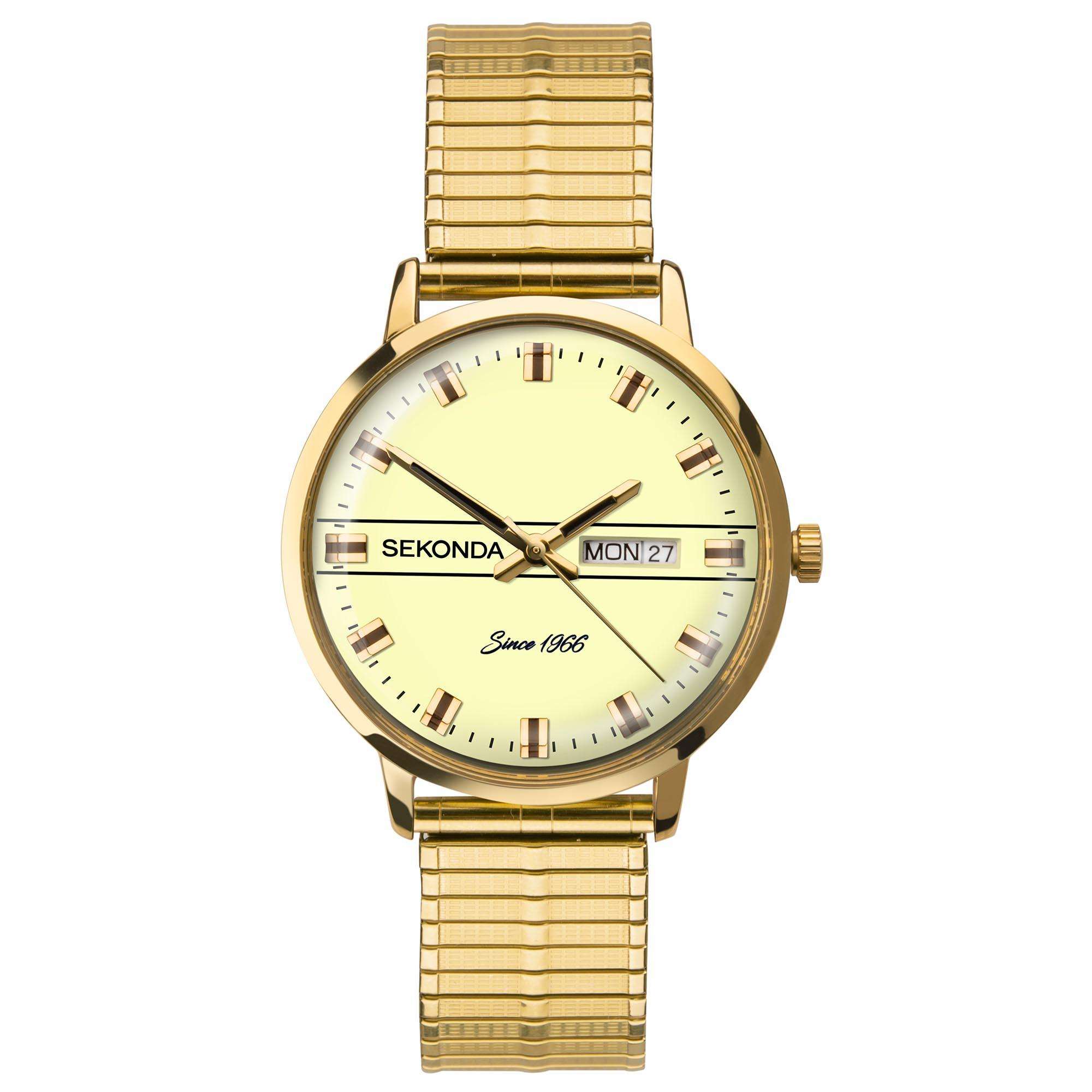 Sekonda Classic Quarz Goldfarbener Zifferblatt Edelstahlarmband Herren Uhr 1952