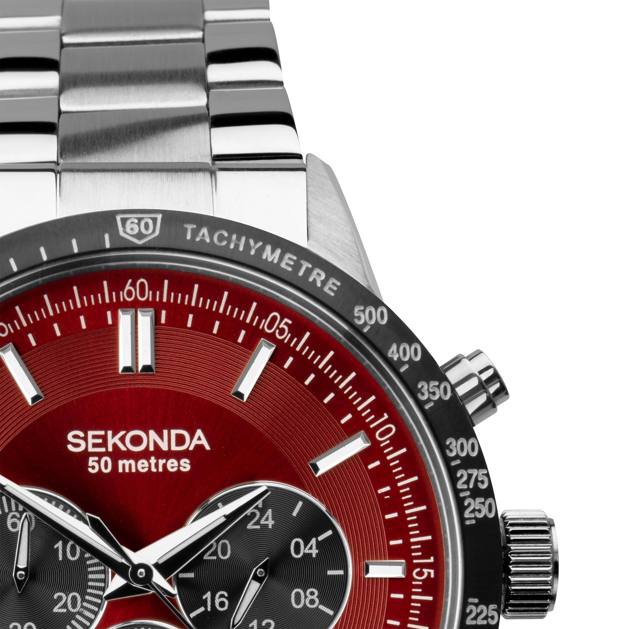 Sekonda Chronograph Quartz Red Dial Stainless Steel Bracelet Men's Watch 1914