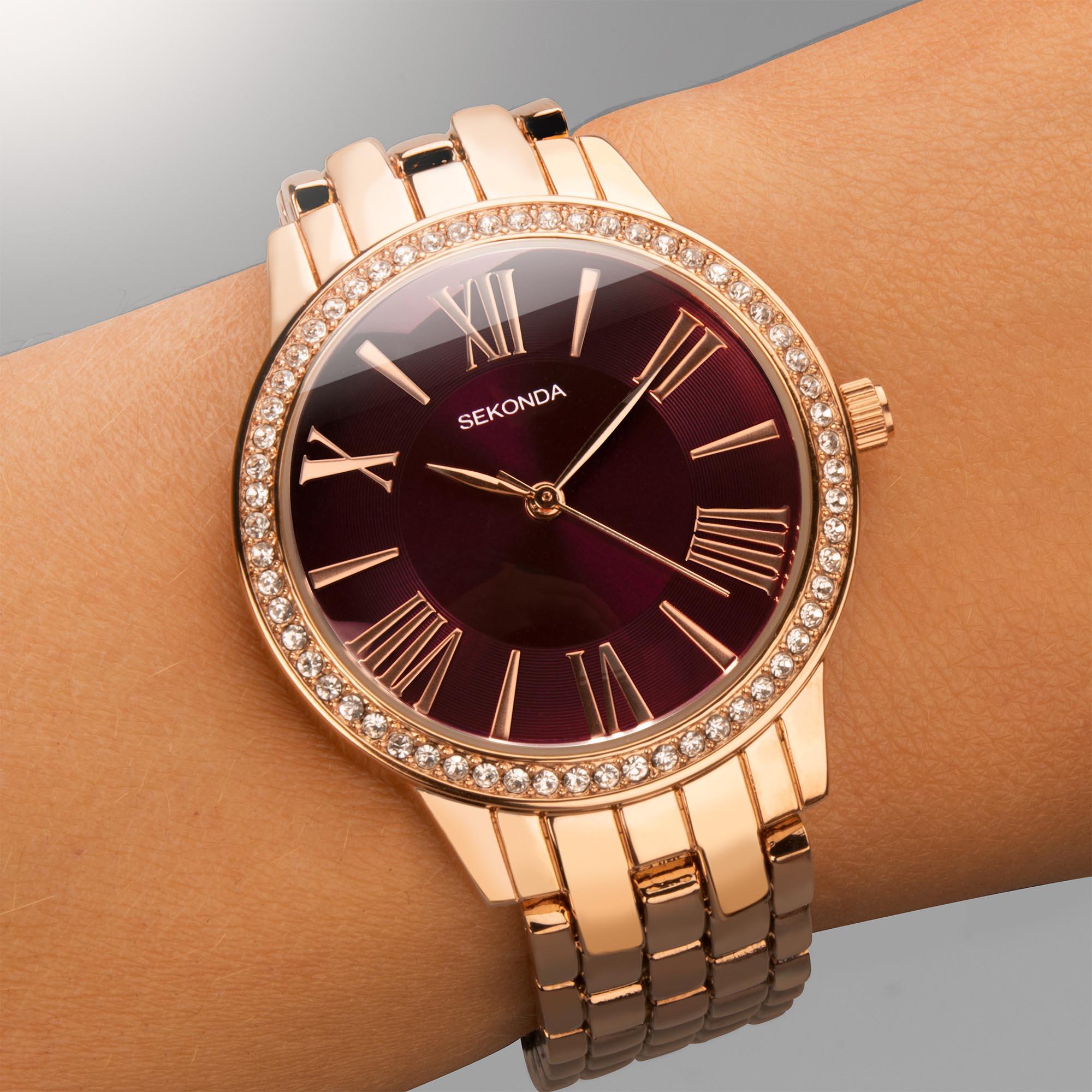 Sekonda Hero Quarz Rotes Zifferblatt Bronze Edelstahl Damen Uhr 40290