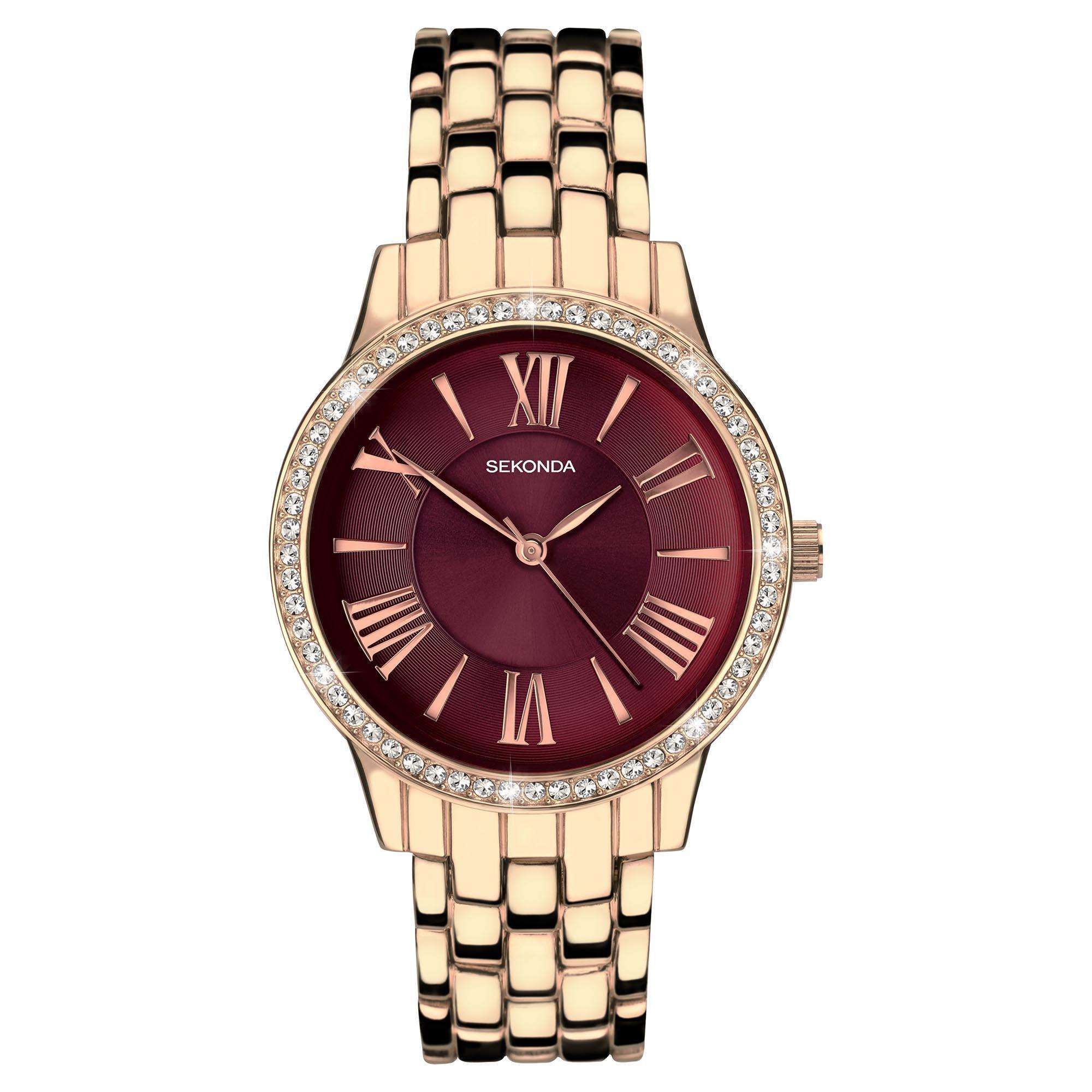 Sekonda Hero Quarz Rotes Zifferblatt Bronze Edelstahl Damen Uhr 40290