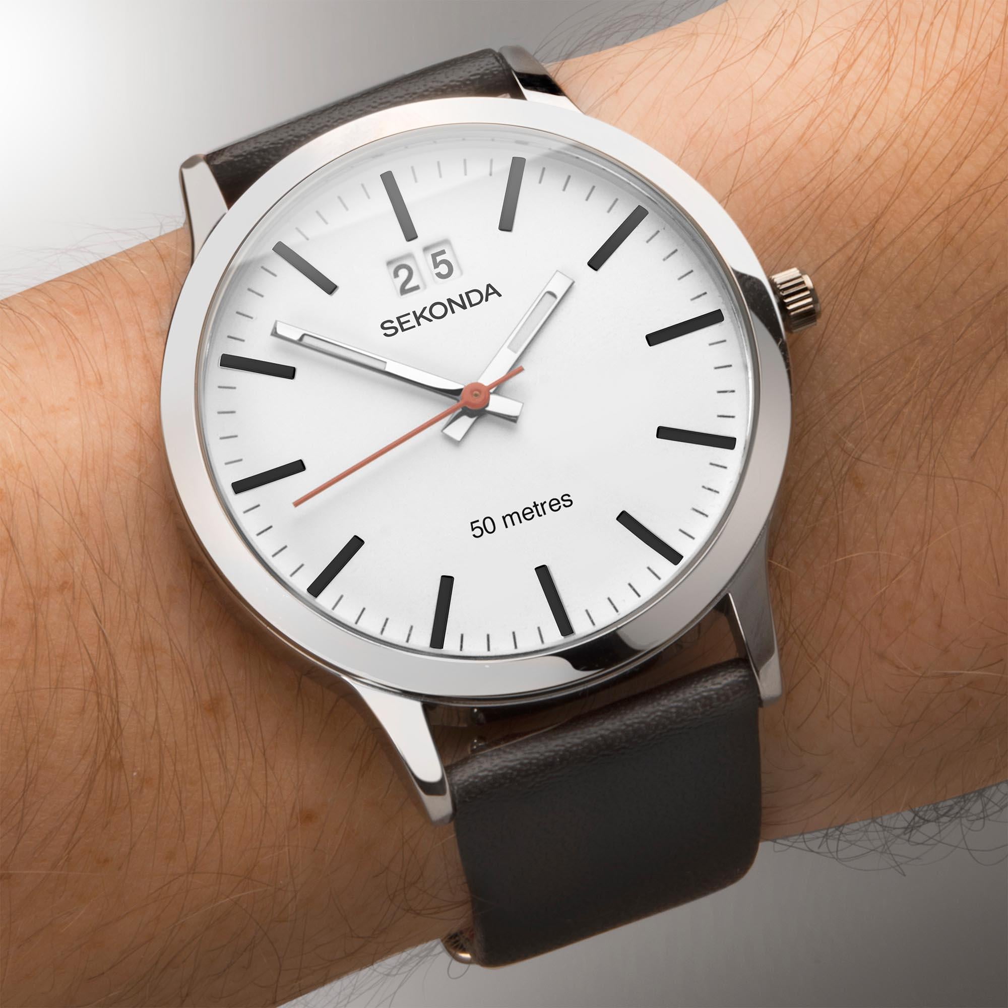 Sekonda Classic Quartz Weißes Zifferblatt Schwarzes Armband Uhr 1939