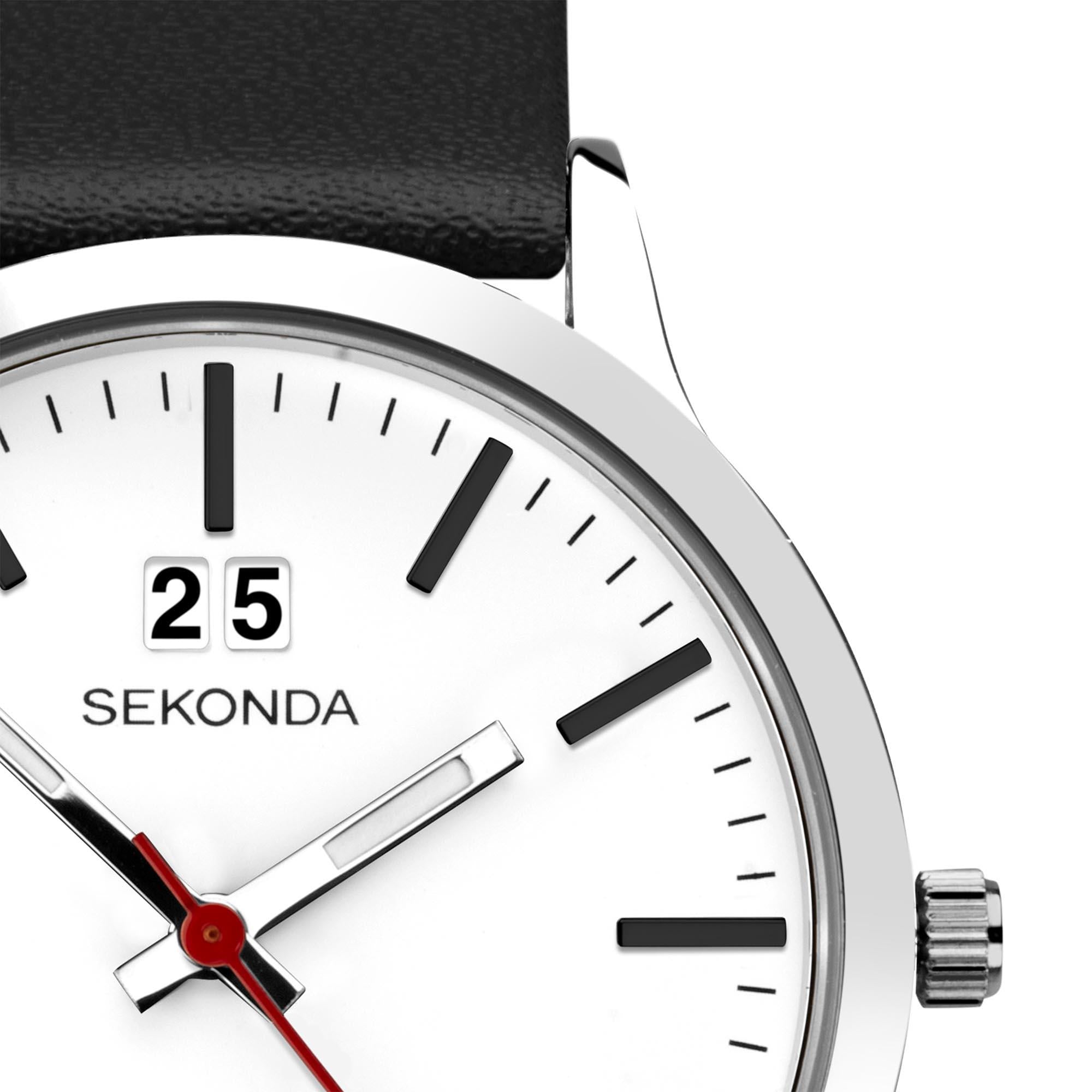 Sekonda Classic Quartz Weißes Zifferblatt Schwarzes Armband Uhr 1939