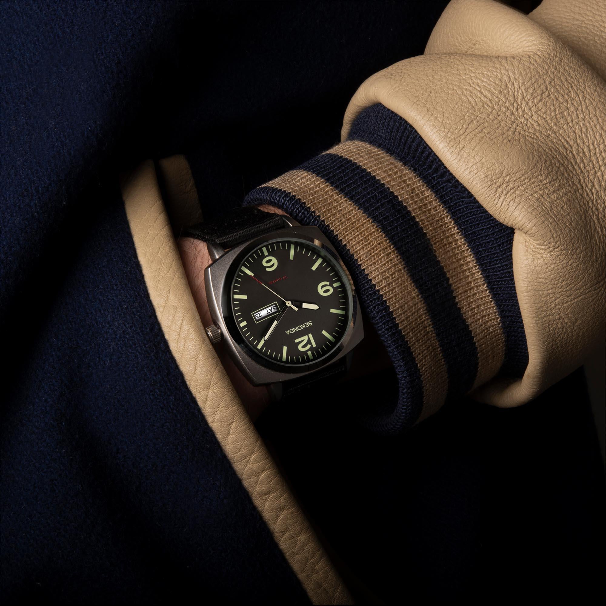 Sekonda Airborne Quarz Schwarze Zifferblatt Schwarzer Armband Herren Uhr 1992