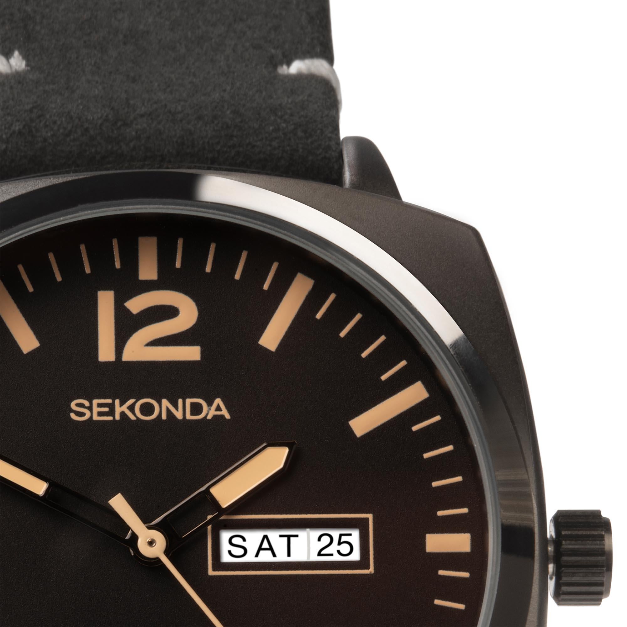 Sekonda Airborne Quartz Black Dial Black Strap Men's Watch 1995