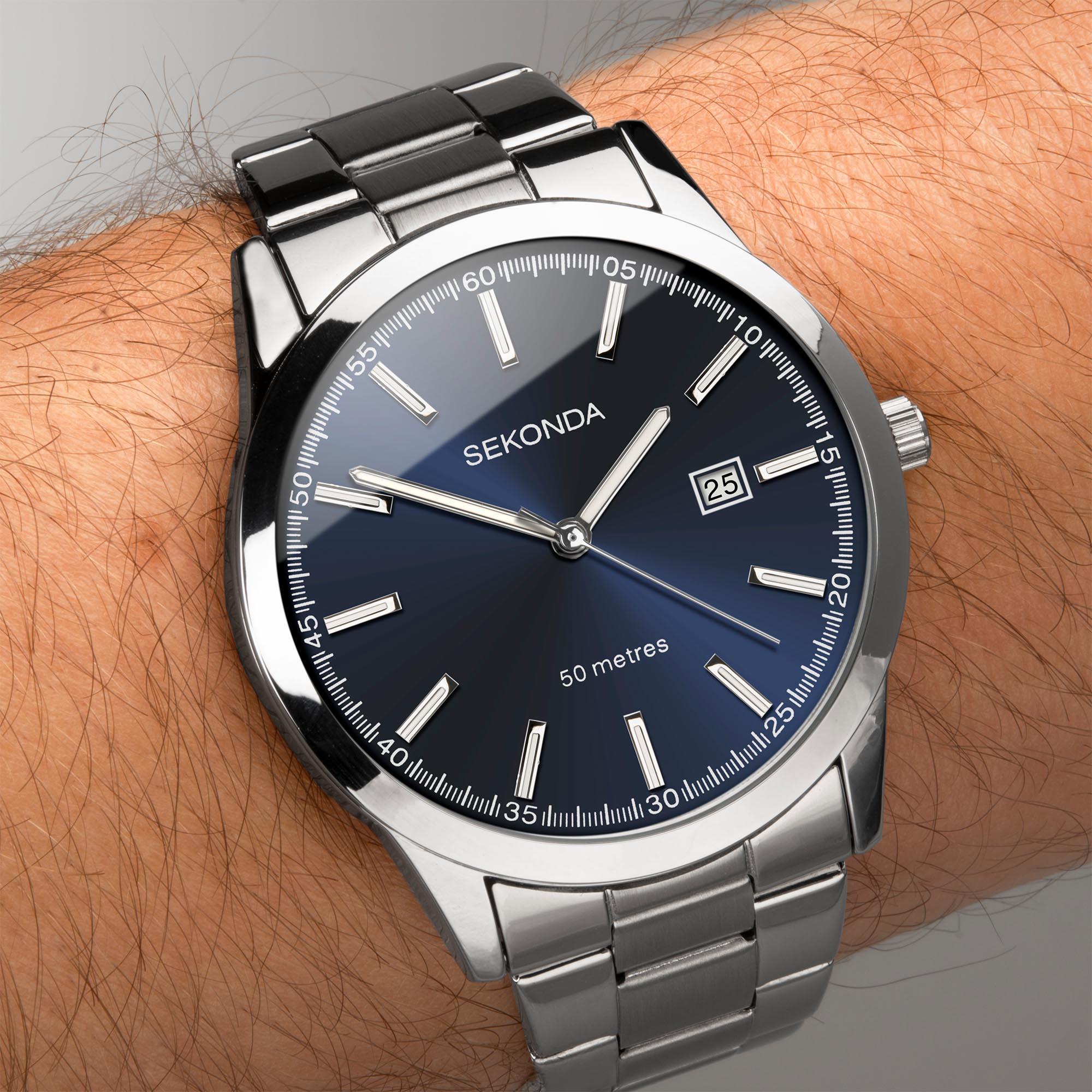 Sekonda Classic Quarz Blauer Zifferblatt Edelstahlarmband Herren Uhr 1943