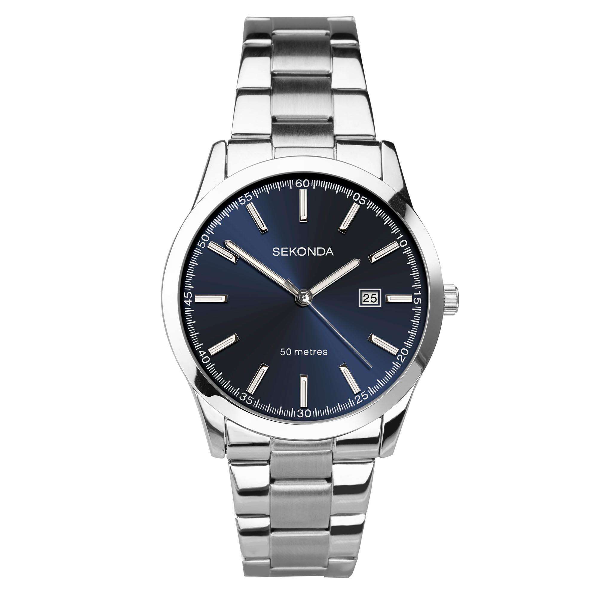 Sekonda Classic Quarz Blauer Zifferblatt Edelstahlarmband Herren Uhr 1943