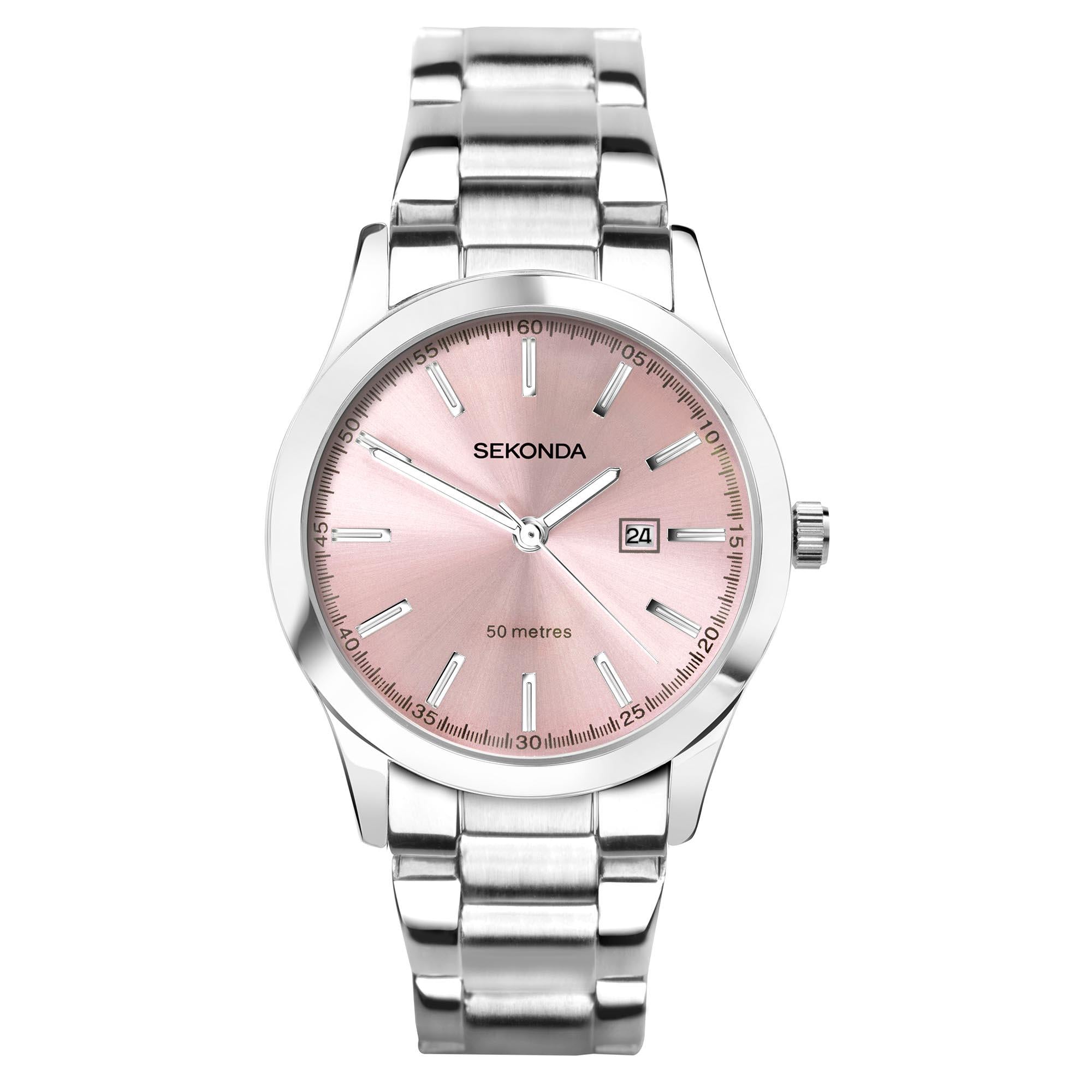 Sekonda ColourPop Quarz Rosa Zifferblatt Edelstahlarmband Damen Uhr 40398
