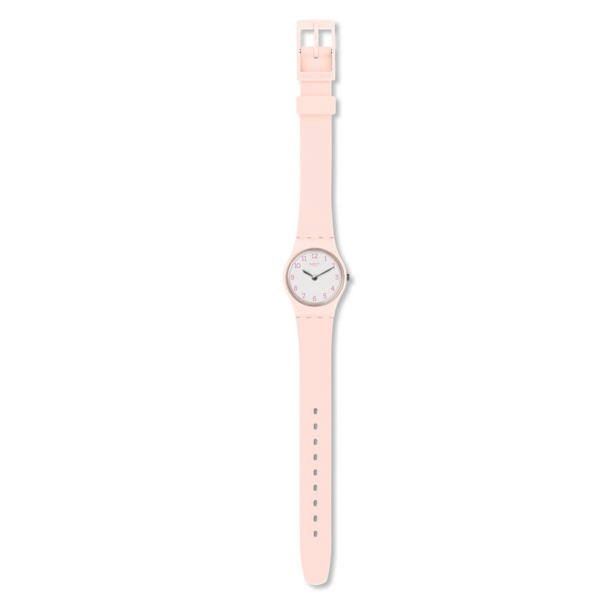Swatch Original Gent Pinkbelle Weißes Zifferblatt Silikonarmband Damen Uhr LP150