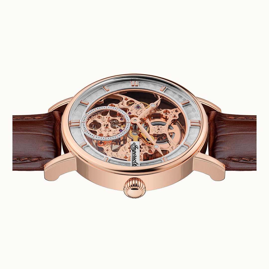 Ingersoll 'The Herald' Automatik Silber Zifferblatt Braun Lederarmband Herren Uhr I00401B