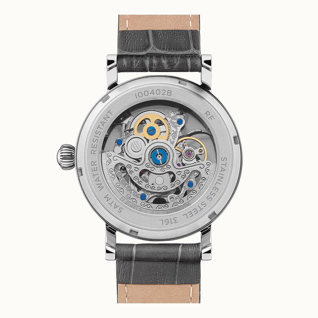 Ingersoll The Herald Automatik Graues Lederarmband Silbernes Zifferblatt Herren Uhr I00402B