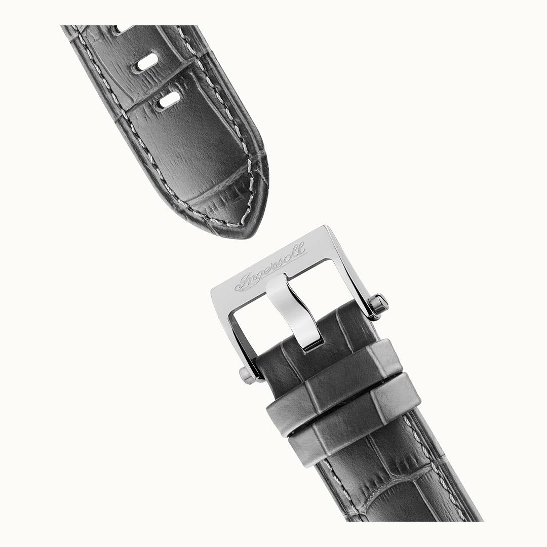 Ingersoll The Herald Automatik Graues Lederarmband Silbernes Zifferblatt Herren Uhr I00402B