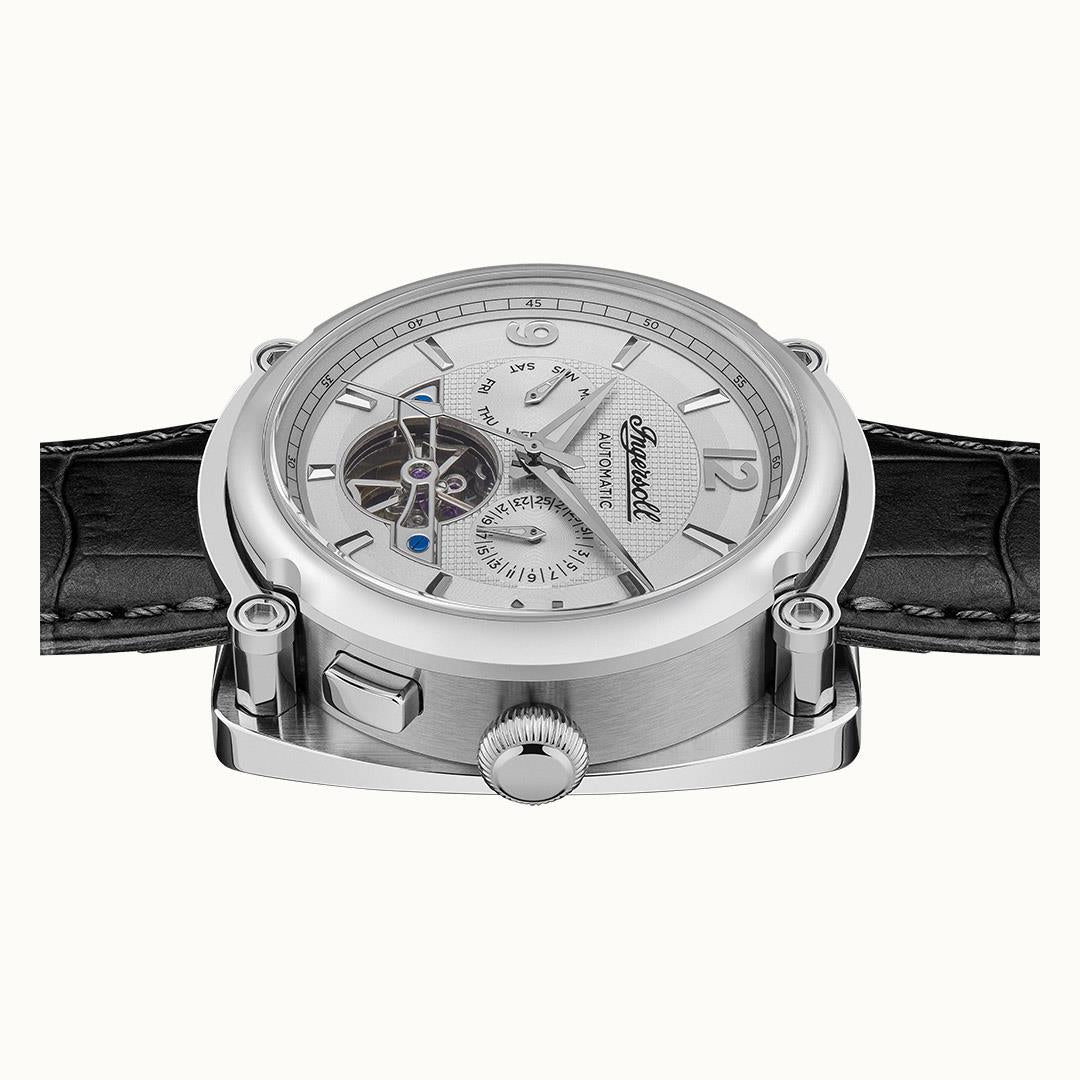 Ingersoll The Michigan Automatik Weißes Zifferblatt Schwarzes Lederarmband Herren Uhr I01105