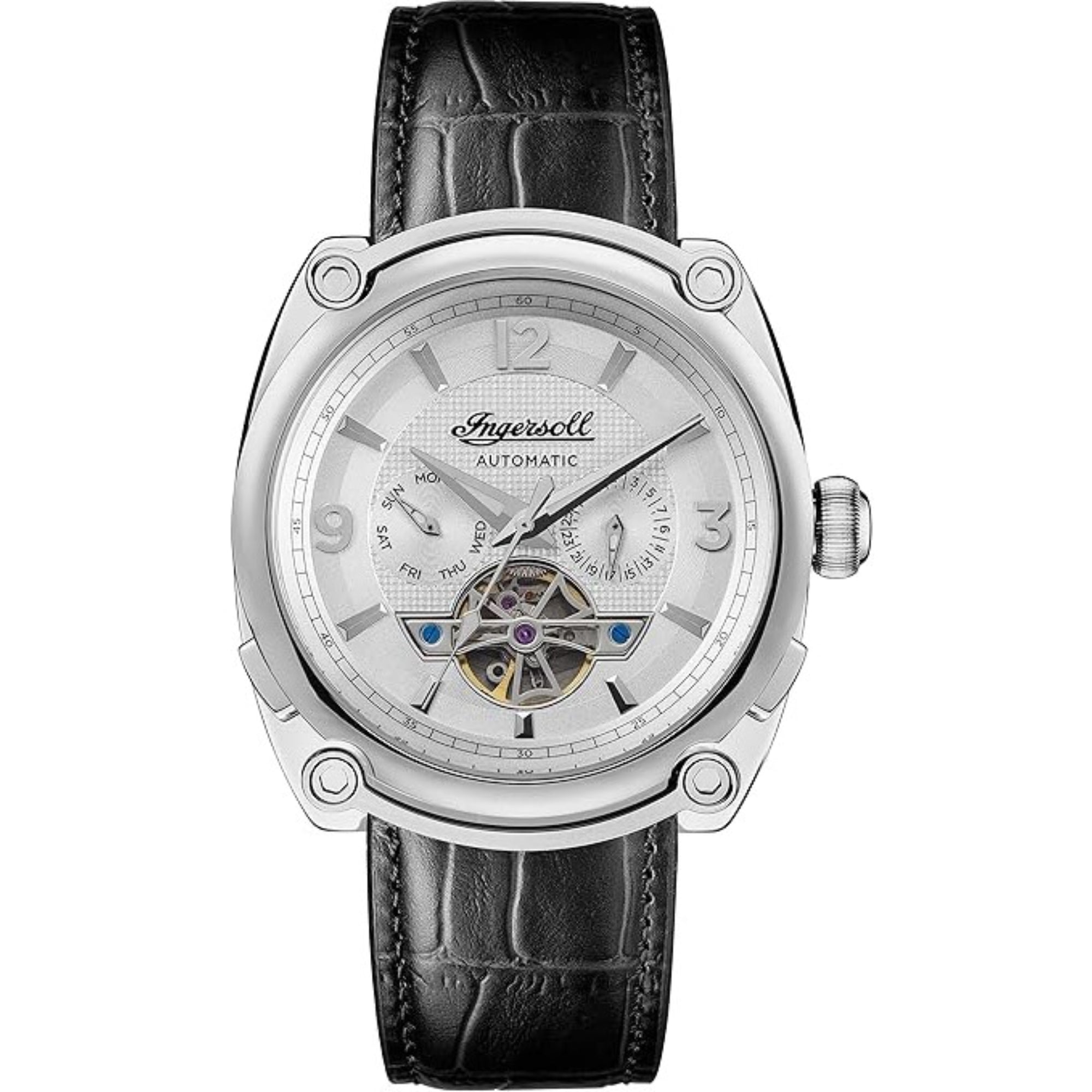 Ingersoll The Michigan Automatik Weißes Zifferblatt Schwarzes Lederarmband Herren Uhr I01105