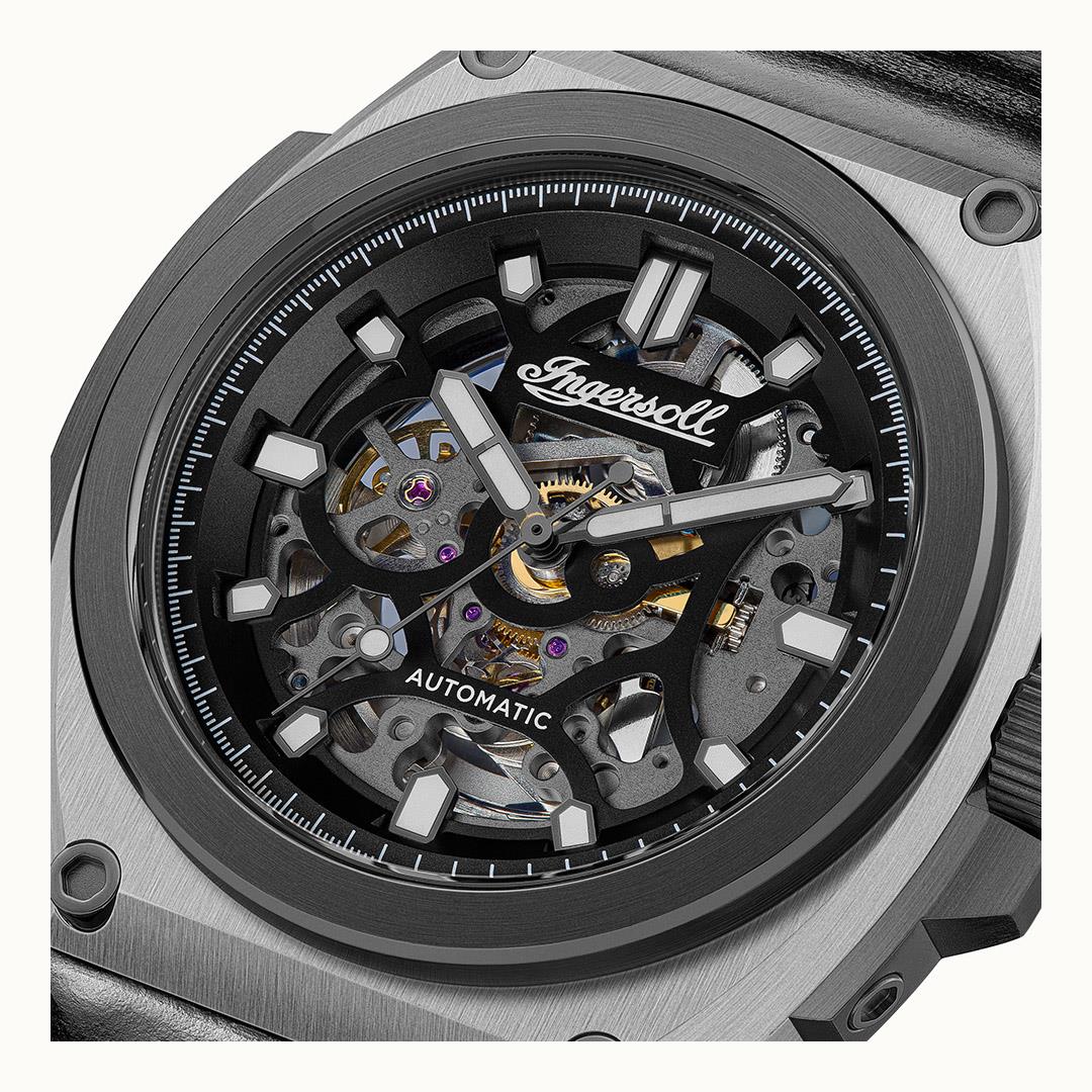Ingersol The Motion Automatische Schwarze Zifferblatt Lederarmband Herren Uhr I11702B