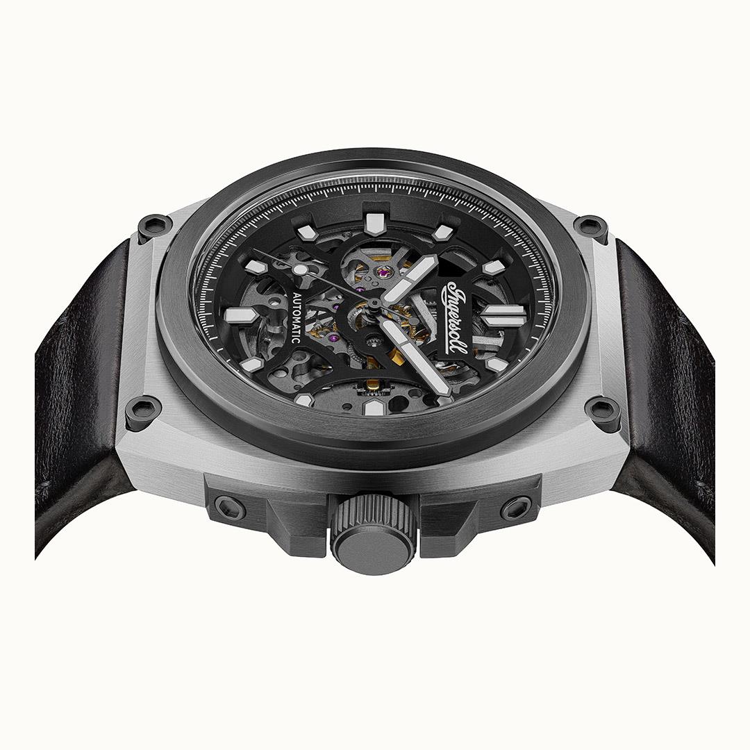 Ingersol The Motion Automatische Schwarze Zifferblatt Lederarmband Herren Uhr I11702B