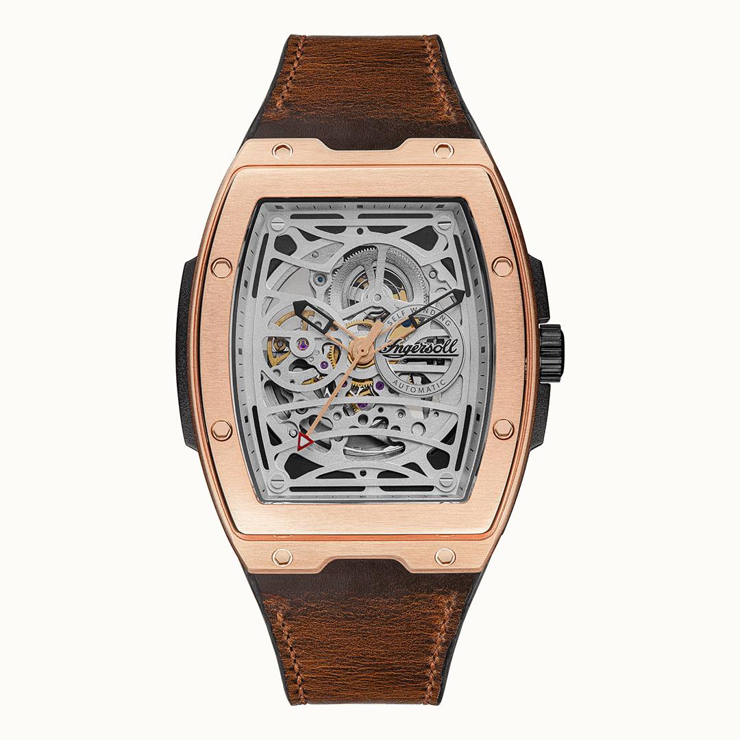 Ingersoll The Challenger Automatic Skeleton Dial Brown Leather Strap Men's Watch I12303
