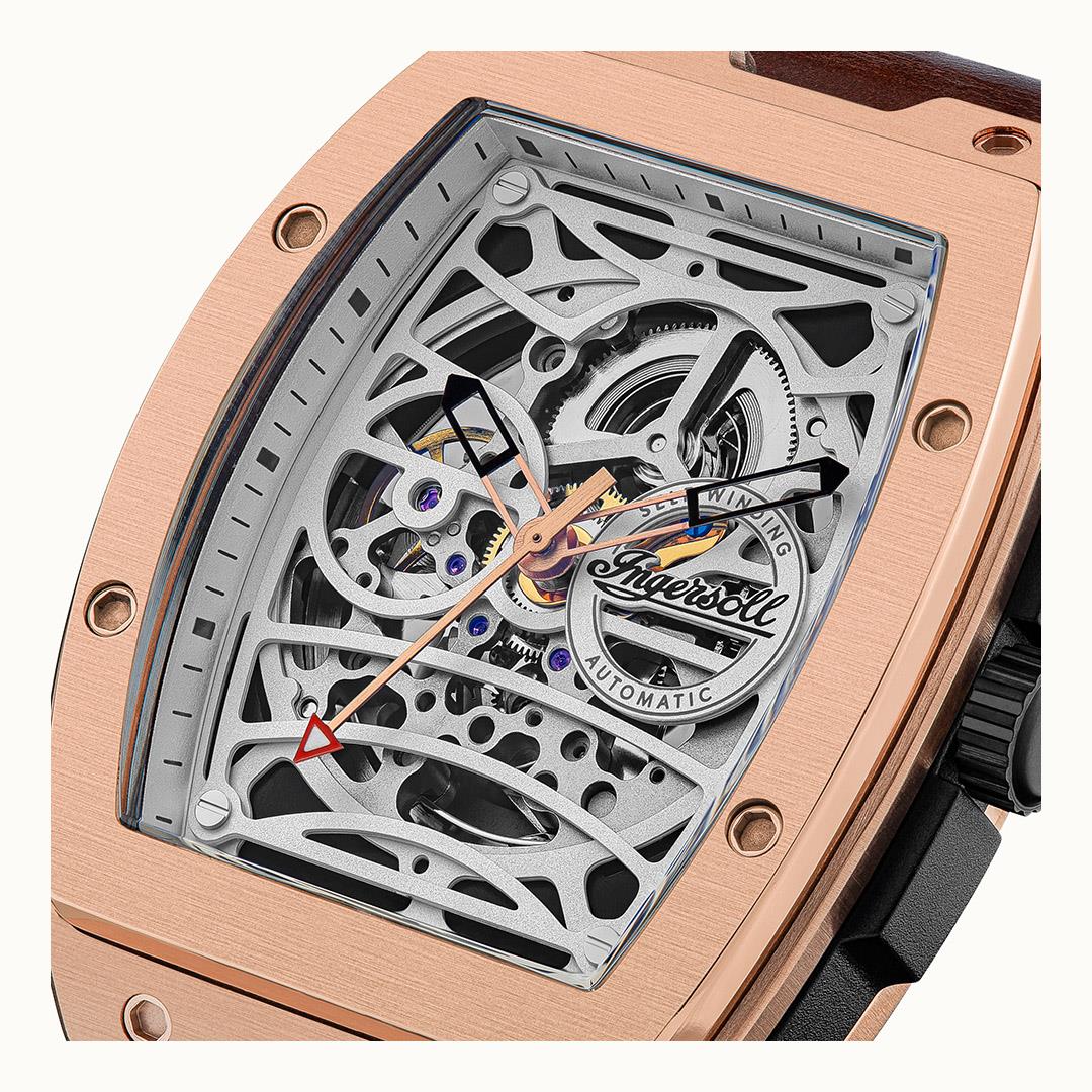Ingersoll The Challenger Automatic Skeleton Dial Brown Leather Strap Men's Watch I12303