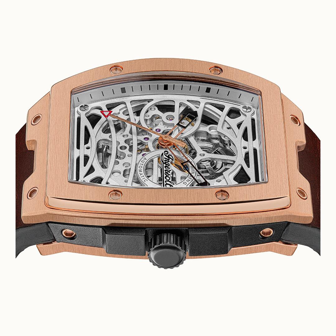 Ingersoll The Challenger Automatic Skeleton Dial Brown Leather Strap Men's Watch I12303
