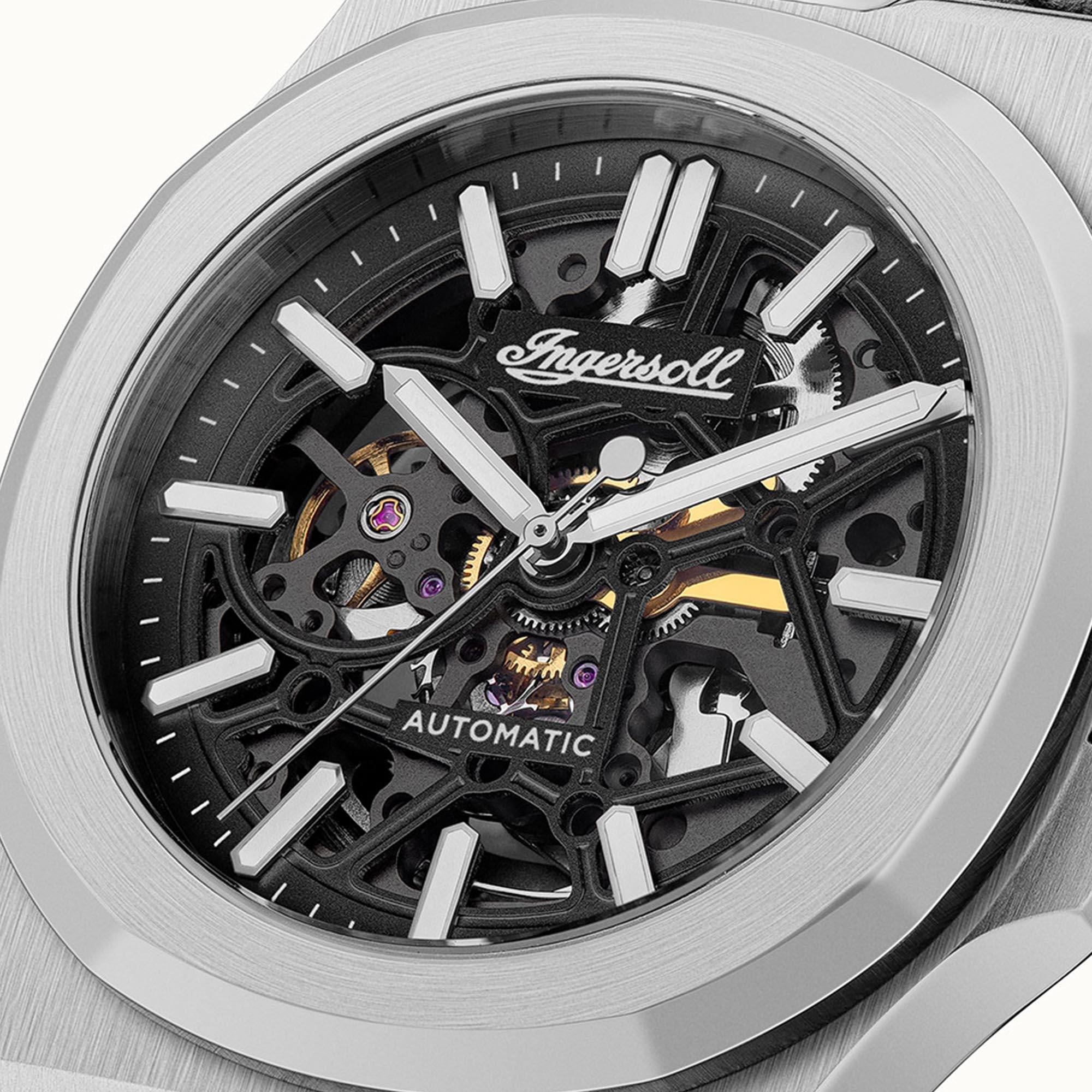 Ingersoll The Catalina Automatik Schwarzes Zifferblatt Schwarzes Lederarmband Herren Uhr I12502