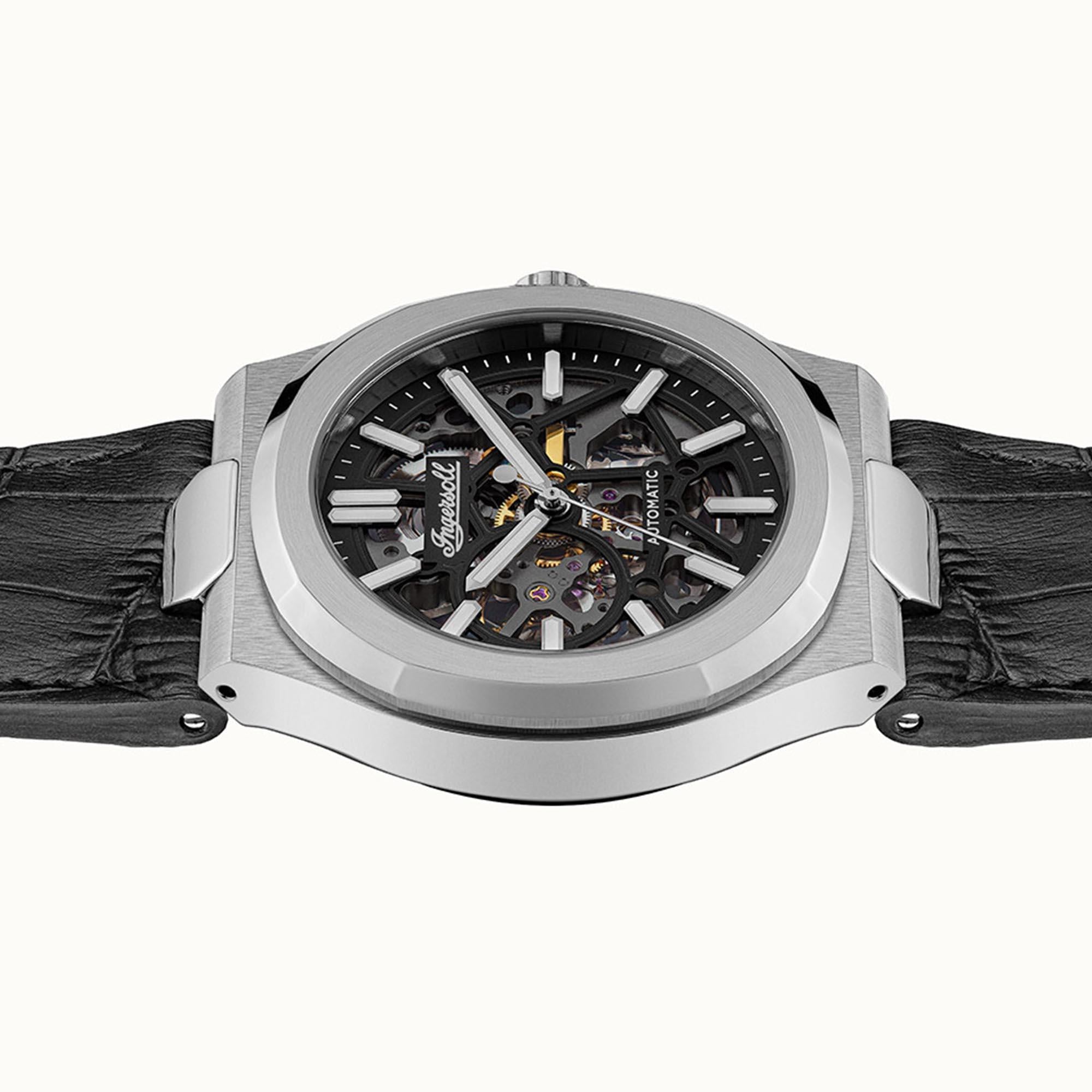 Ingersoll The Catalina Automatik Schwarzes Zifferblatt Schwarzes Lederarmband Herren Uhr I12502