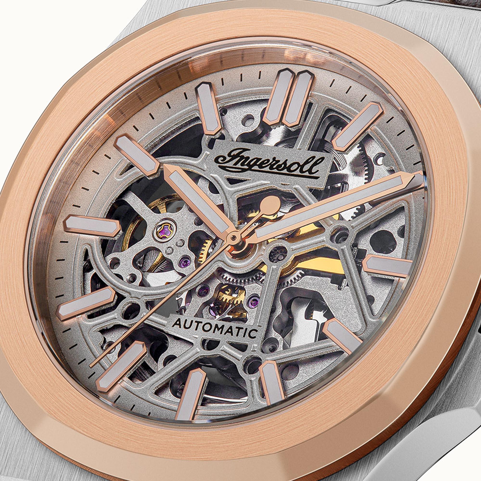 Ingersoll The Catalina Automatik Silbernes Zifferblatt Braunes Lederarmband Herren Uhr I12503