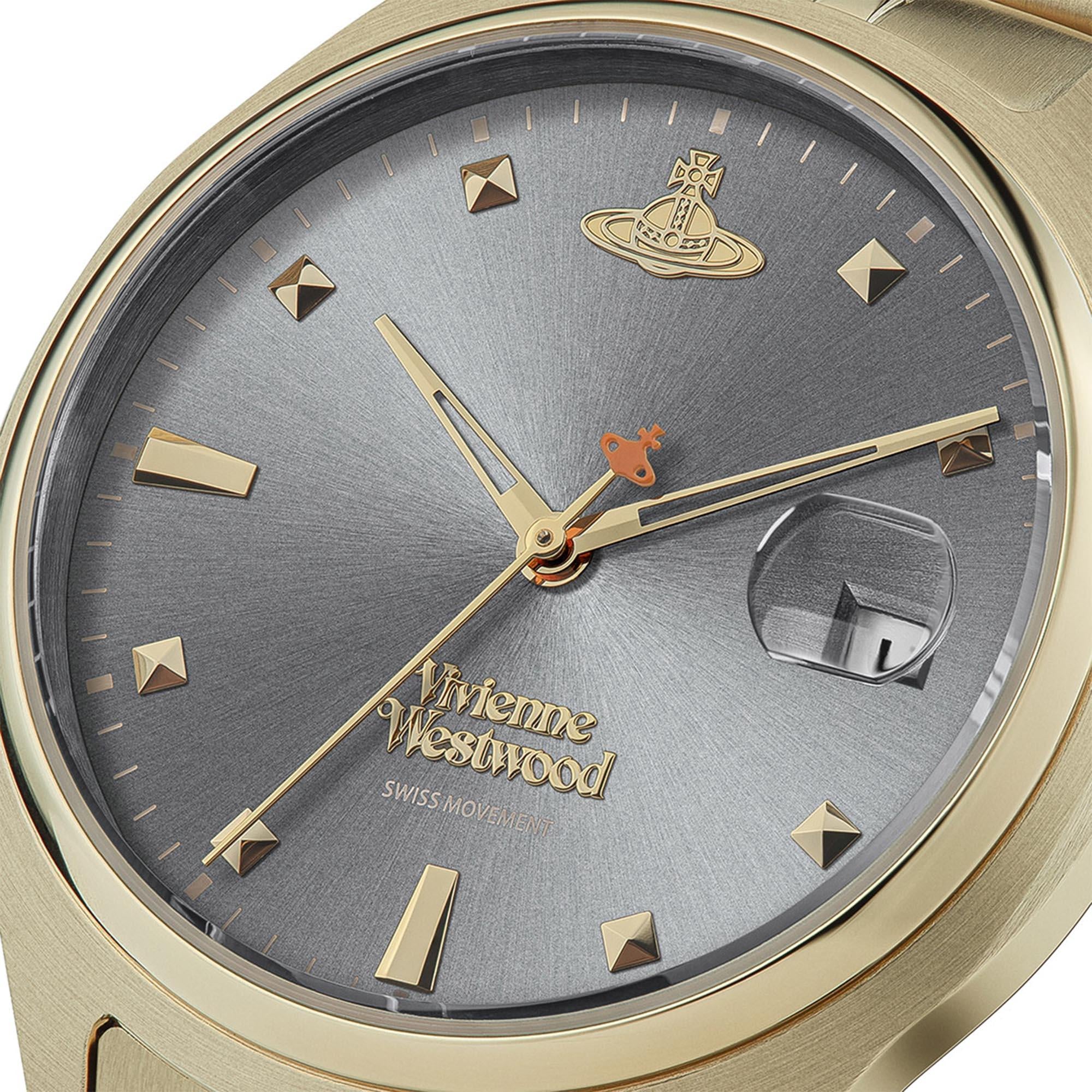 Vivienne Westwood Camberwell Quarz Graues Zifferblatt Gold Edelstahlarmband Damen Uhr VV261GYGD