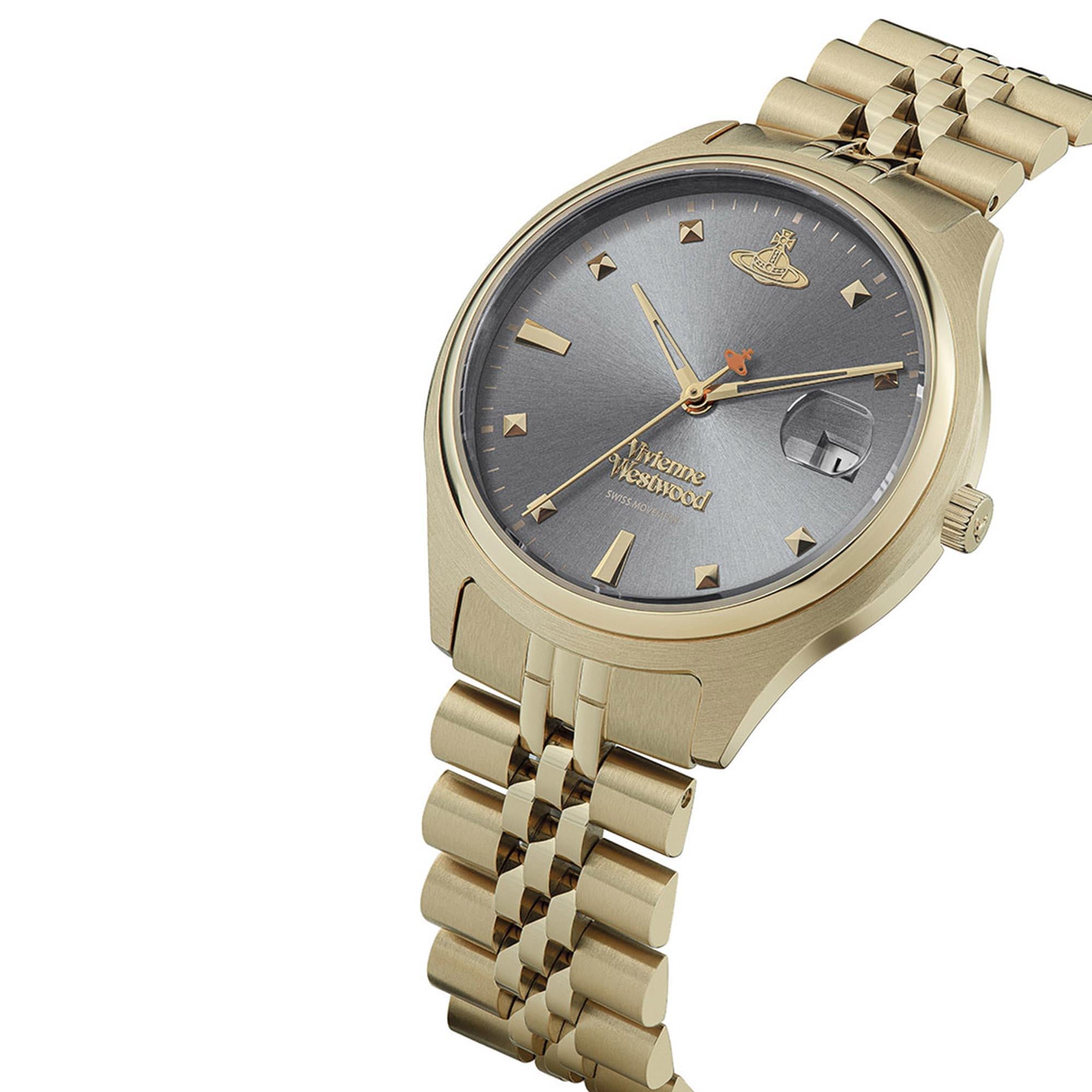Vivienne Westwood Camberwell Quarz Graues Zifferblatt Gold Edelstahlarmband Damen Uhr VV261GYGD