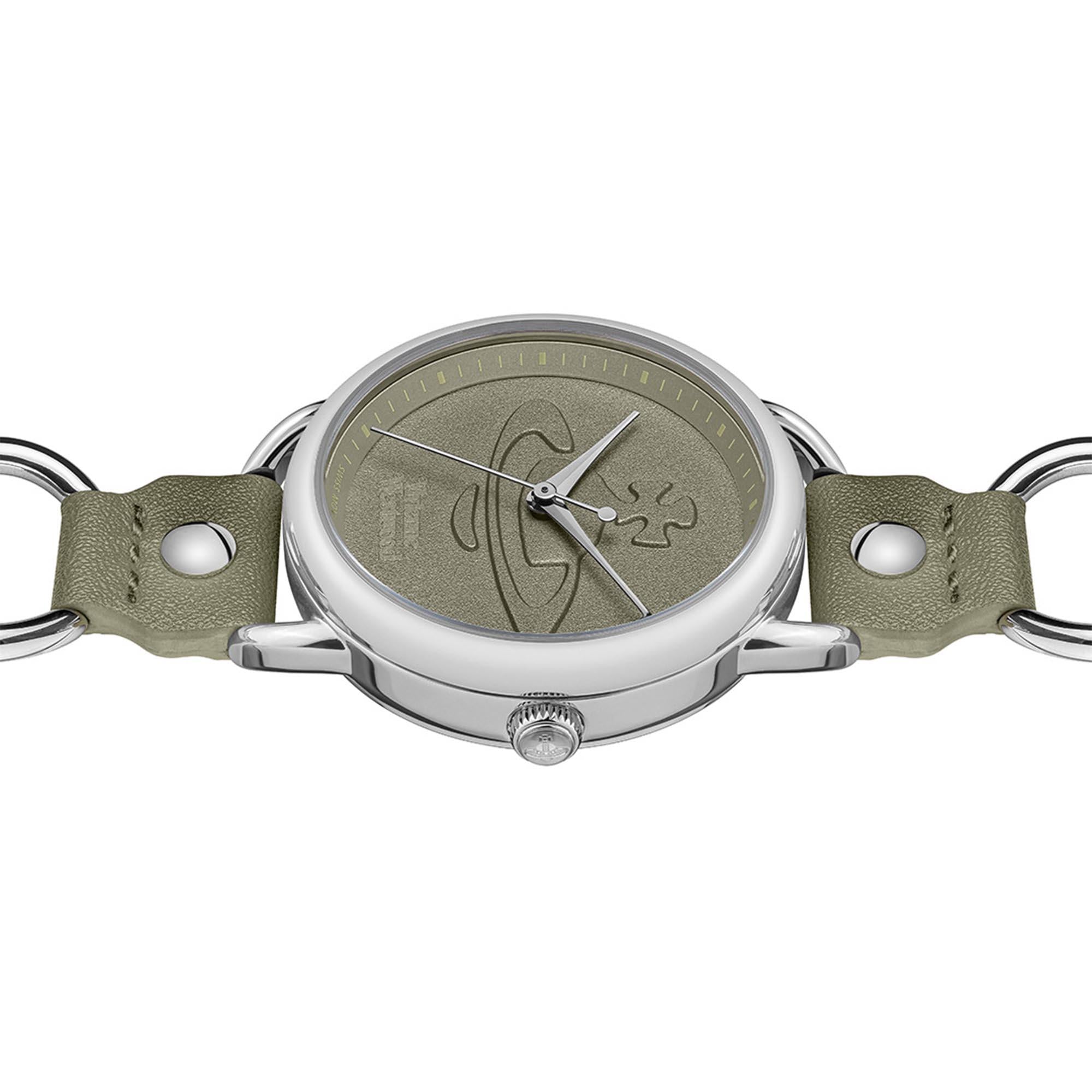Vivienne Westwood Carnaby Quartz Olive Green Dial Olive Green Leather Strap Ladies Watch VV163OLSL
