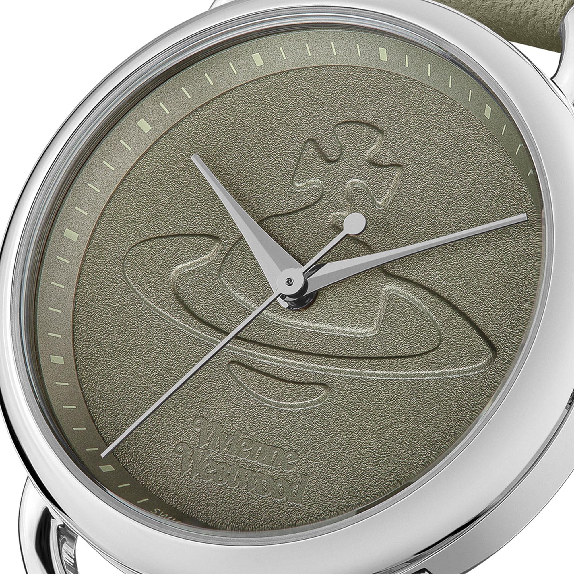 Vivienne Westwood Carnaby Quartz Olive Green Dial Olive Green Leather Strap Ladies Watch VV163OLSL
