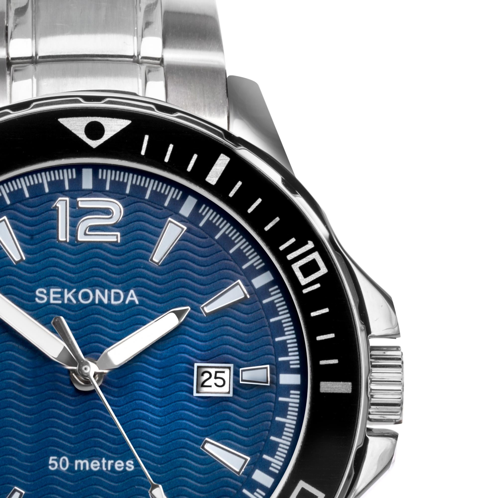 Sekonda Sports Quartz Blaues Zifferblatt Edelstahlarmband Herren Uhr 1407