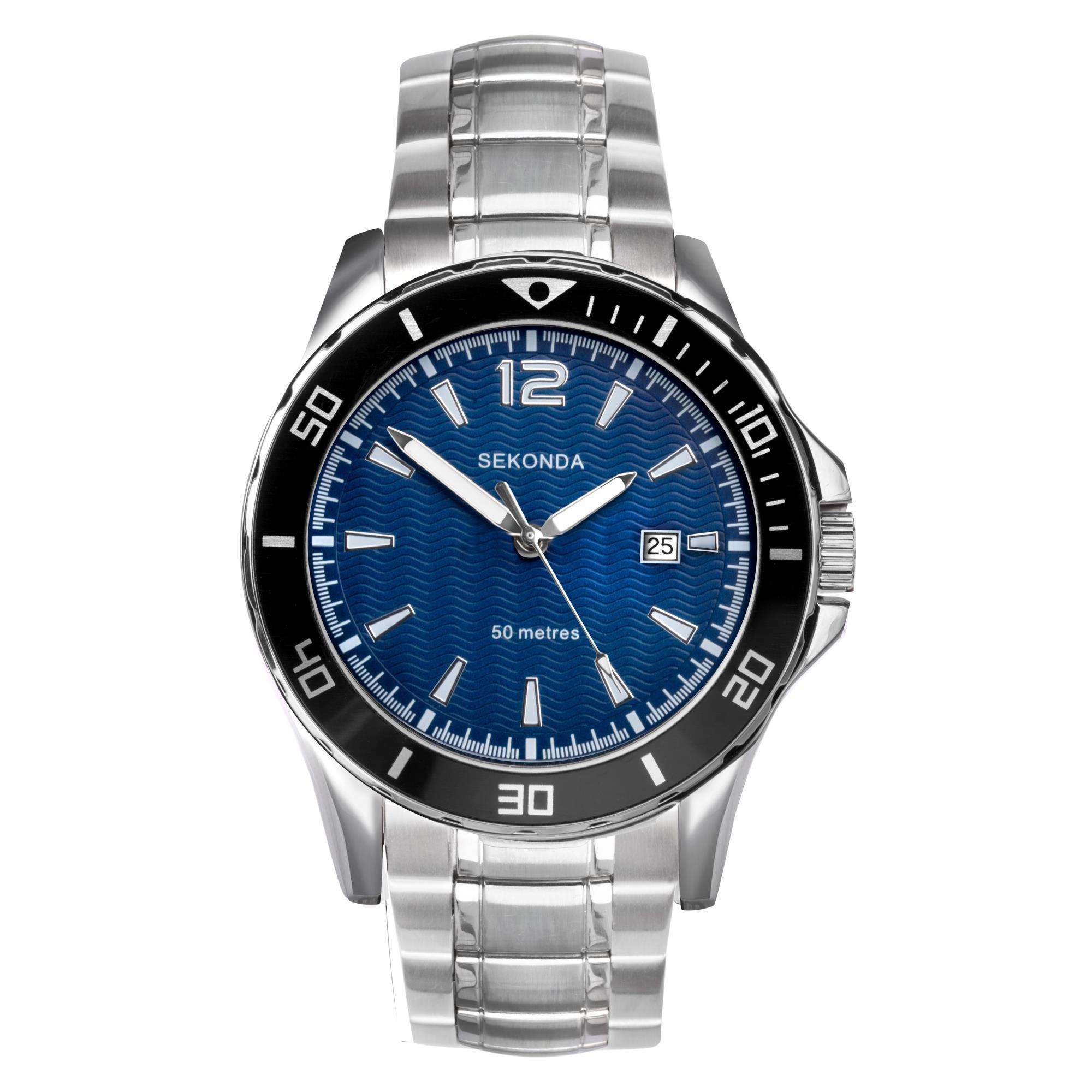 Sekonda Sports Quartz Blaues Zifferblatt Edelstahlarmband Herren Uhr 1407