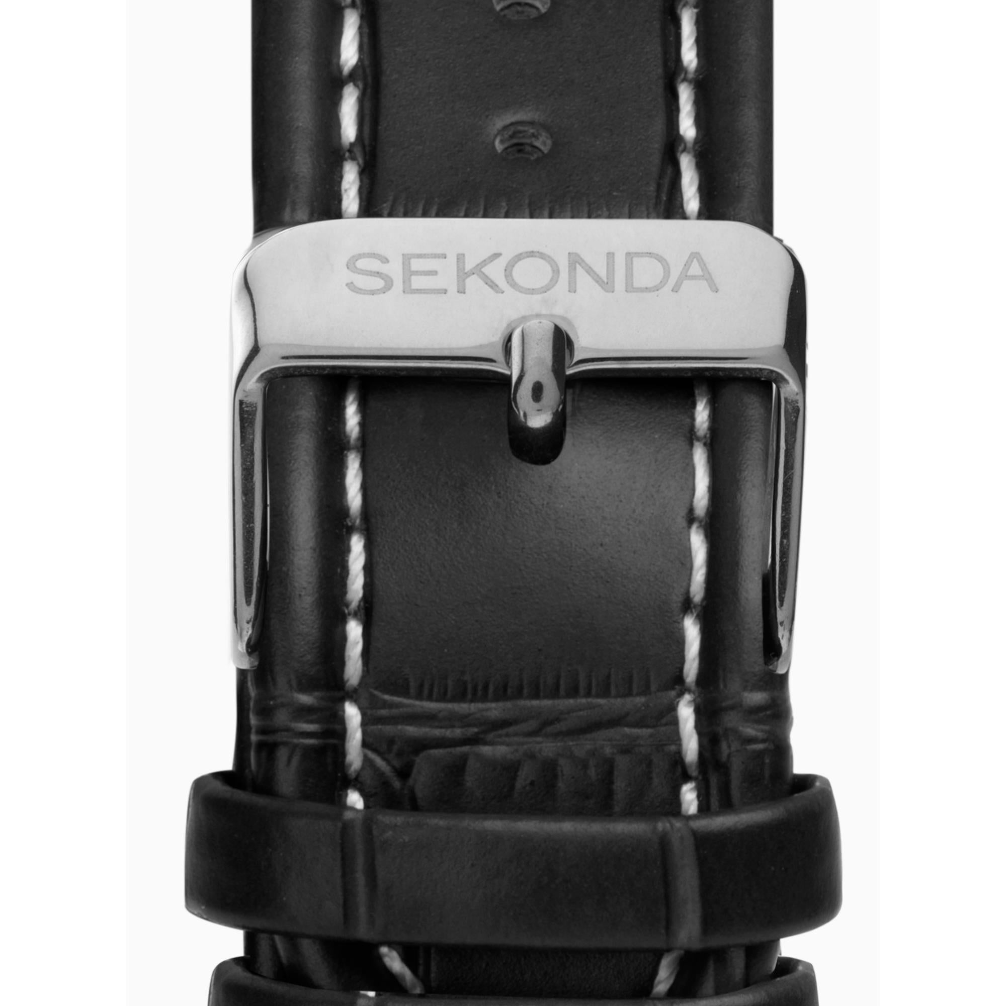 Sekonda Chronograph Quartz Schwarzes Zifferblatt Schwarzes Lederarmband Herren Uhr 1721