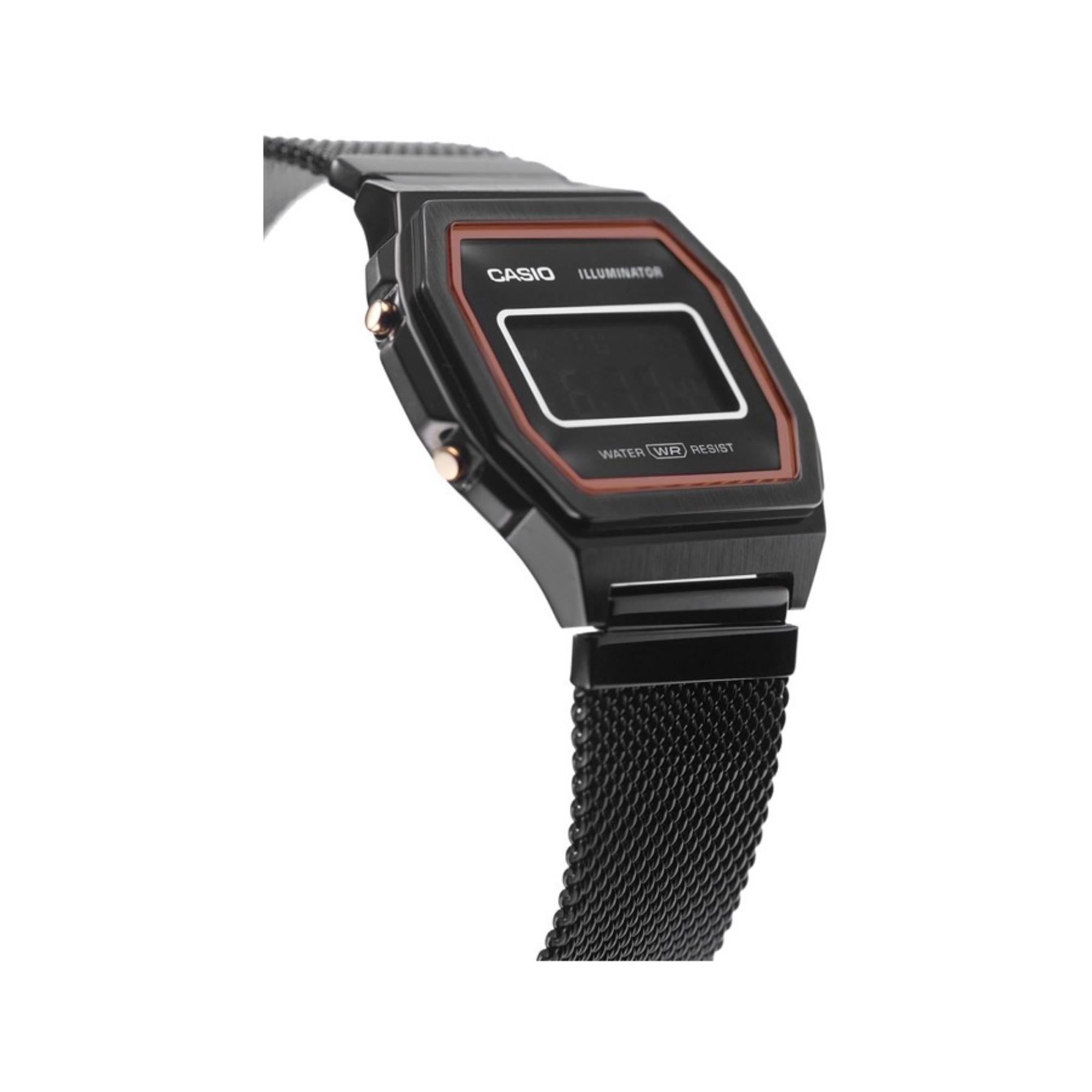 Casio Collection Vintage Digital Schwarzes Zifferblatt Schwarze Milanese Uhr A1000MB-1BEF