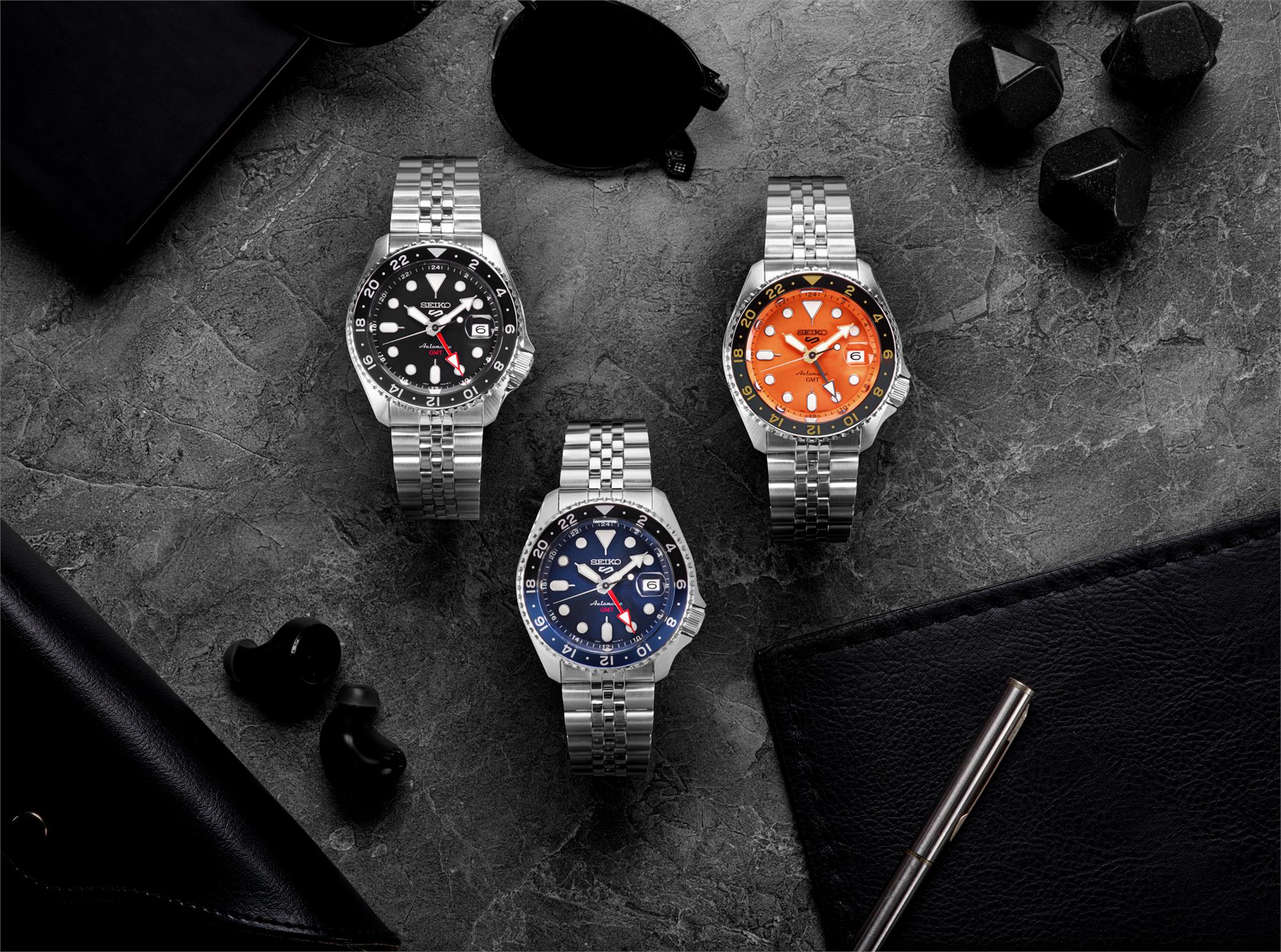 Seiko 5 Sports GMT Automatik Blaues Zifferblatt Edelstahlarmband Herren Uhr SSK003K1