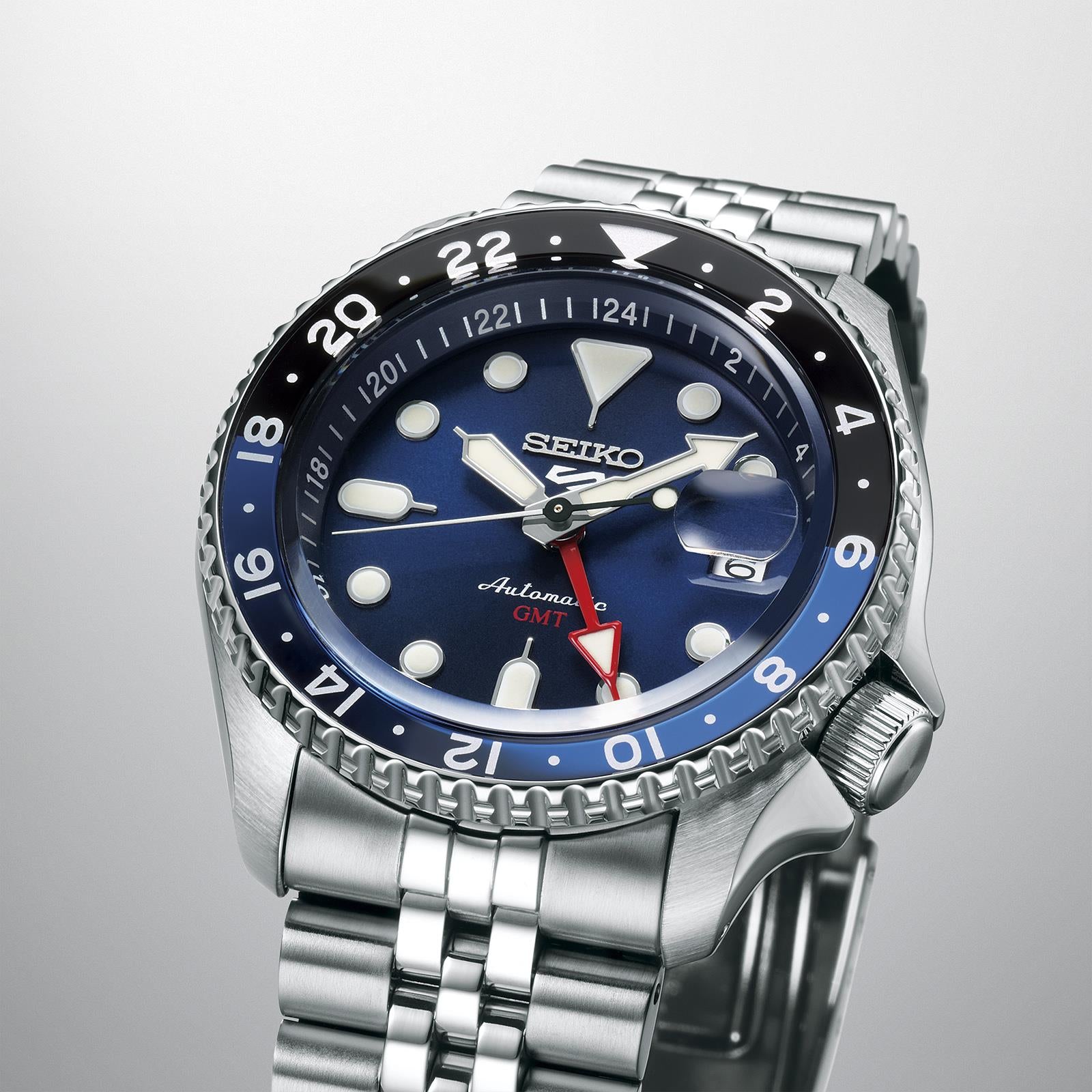 Seiko 5 Sports GMT Automatik Blaues Zifferblatt Edelstahlarmband Herren Uhr SSK003K1